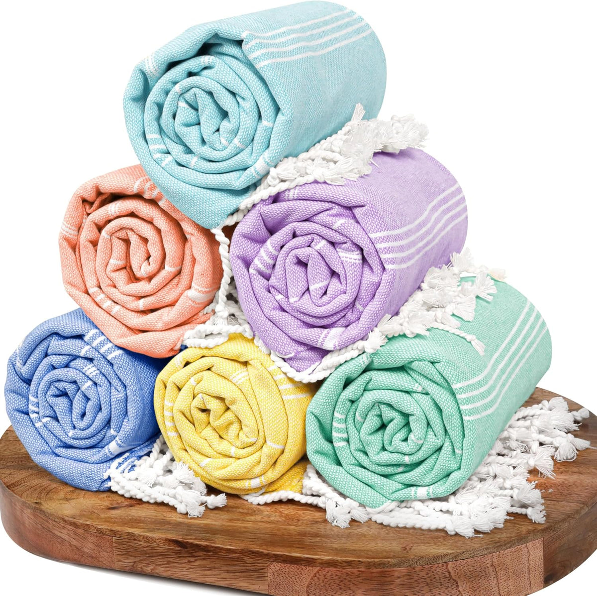 Native Fab Turkish Cotton Beach Towels Set of 6, Oversized 40x71 Inches, Thin & Lightweight, Quick Drying, Sand