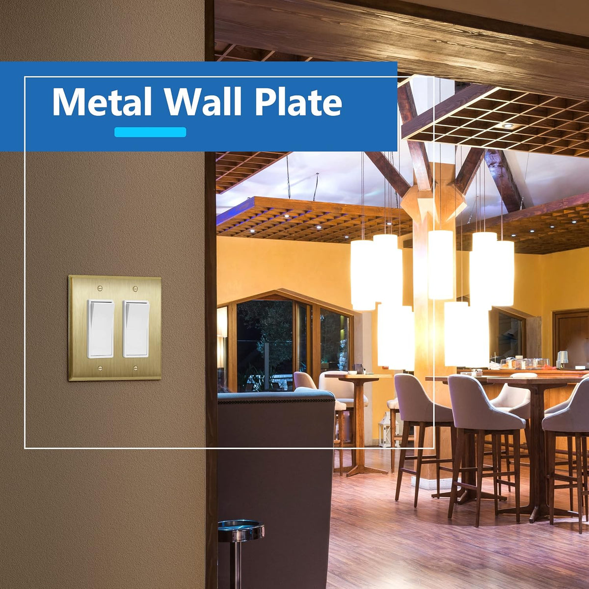LIDER Decorator Switch or Receptacle Metal Wall Plate, Mid-Size 2-Gang | Stainless Steel, Corrosion Resistant, Brushed