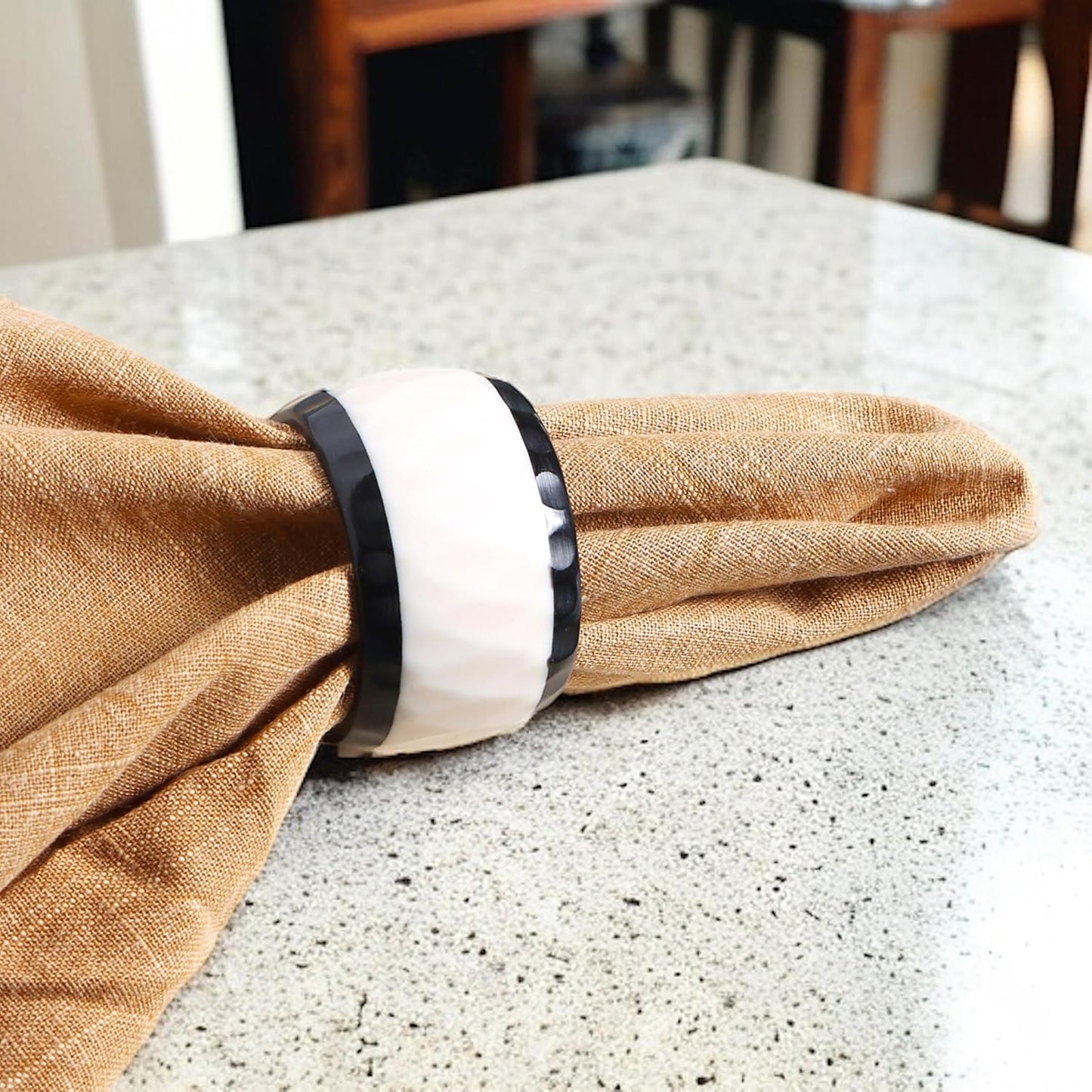 Black White Epoxy Resin Napkin Rings Set of 12 | Premium epoxy resin, scratch-resistant, 2x2x1 in each, easy to clean