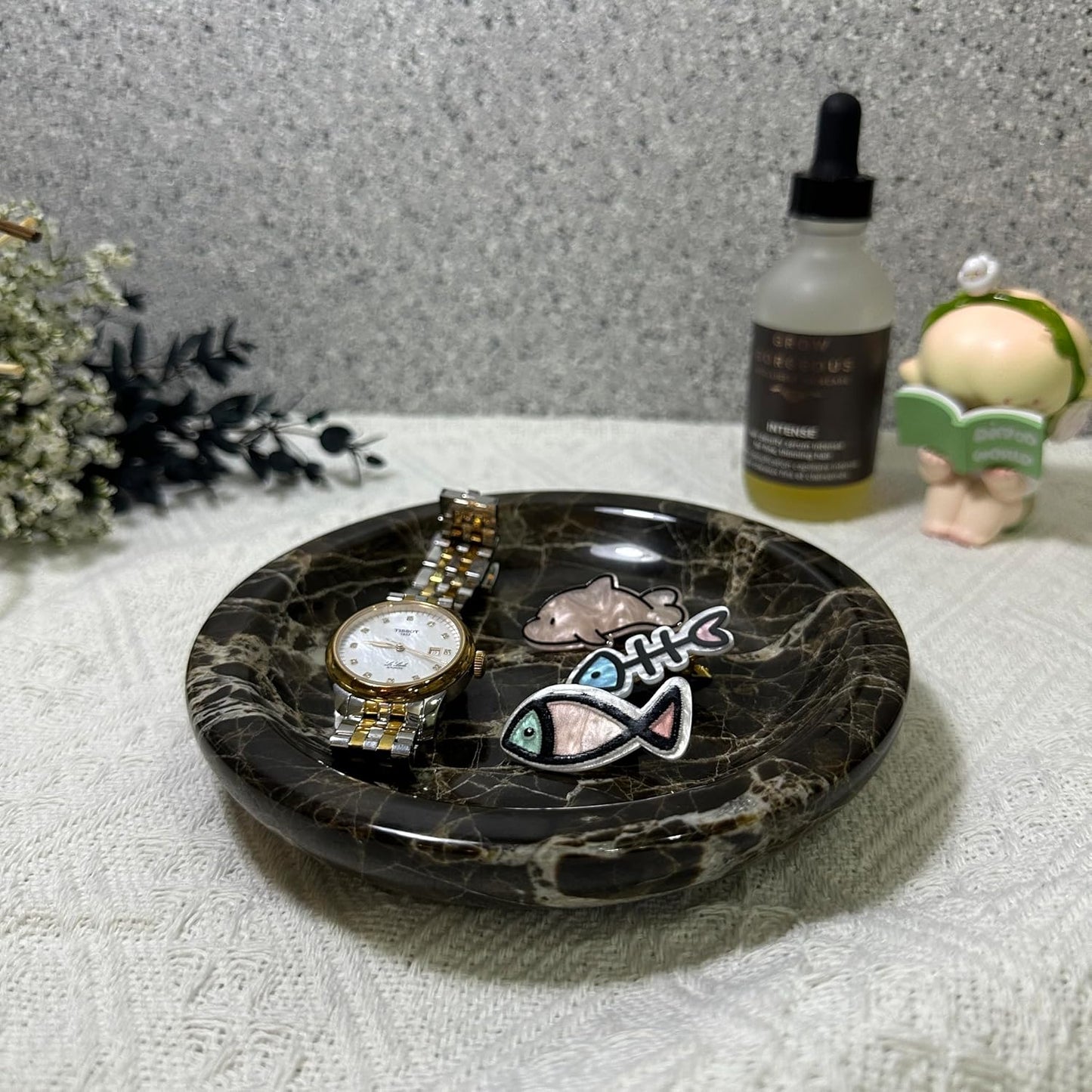 Marble Tray / Dark Brown Round Marble Vanity Tray / Emperador Dark / Natural