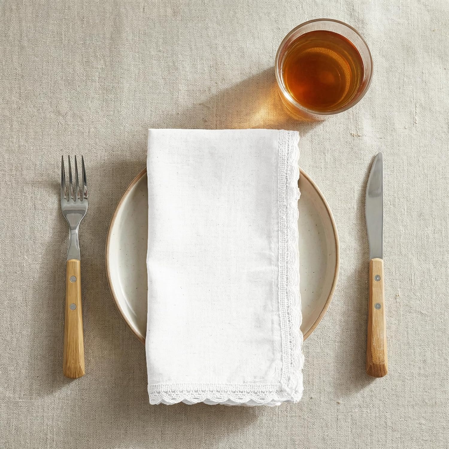 Set of 12 Flax Lace Cloth Napkins 20x20 Inch - White | Premium Linen Cotton Reusable Dinner Napkin for Wedding