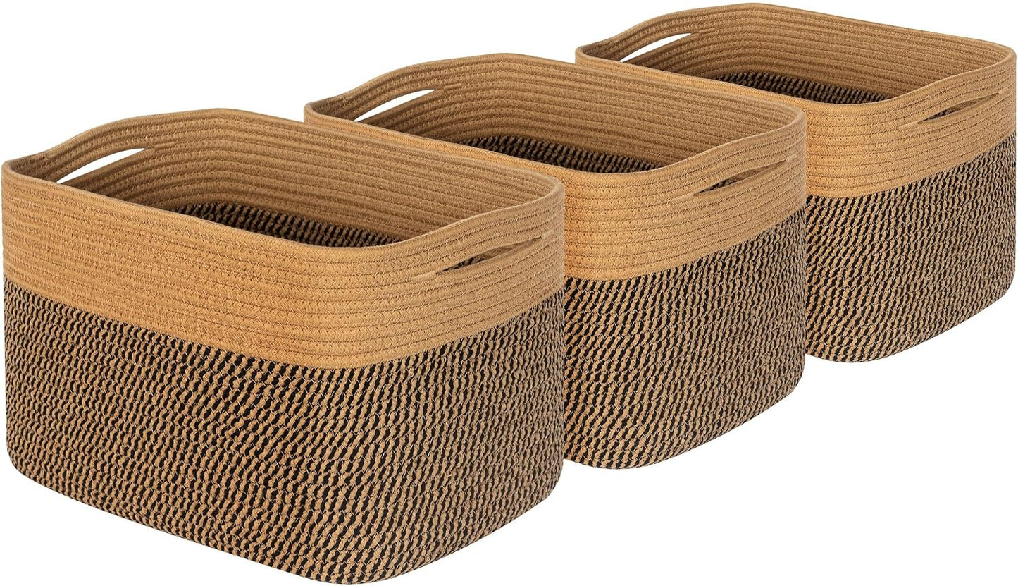 Woven Baskets for Storage / Brown / Black / Set of 3