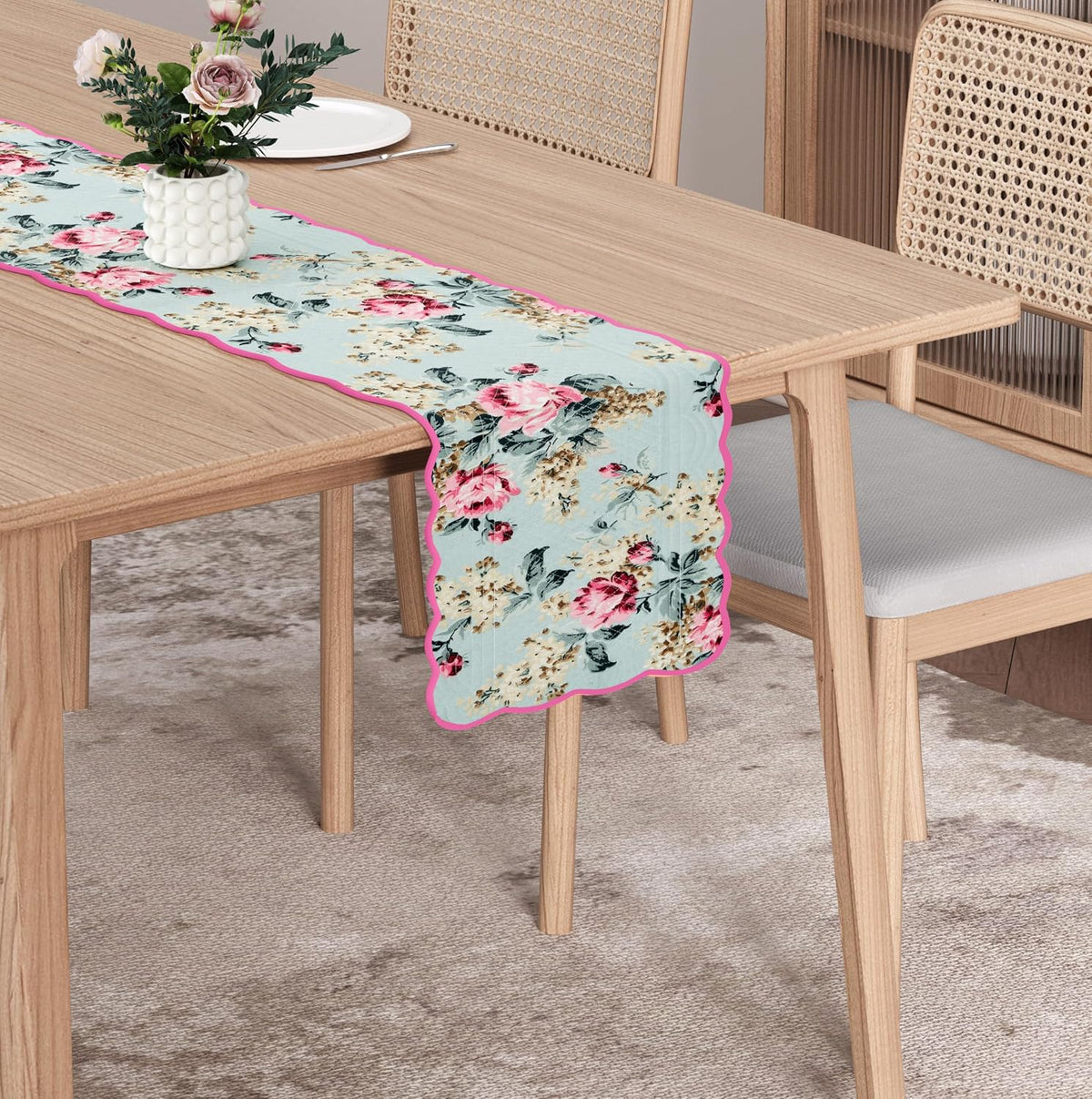 English Garden - Bloom Collection Luxury Handcrafted Runner (Reversible) Cotton Quilted Fabric Machine Washable –