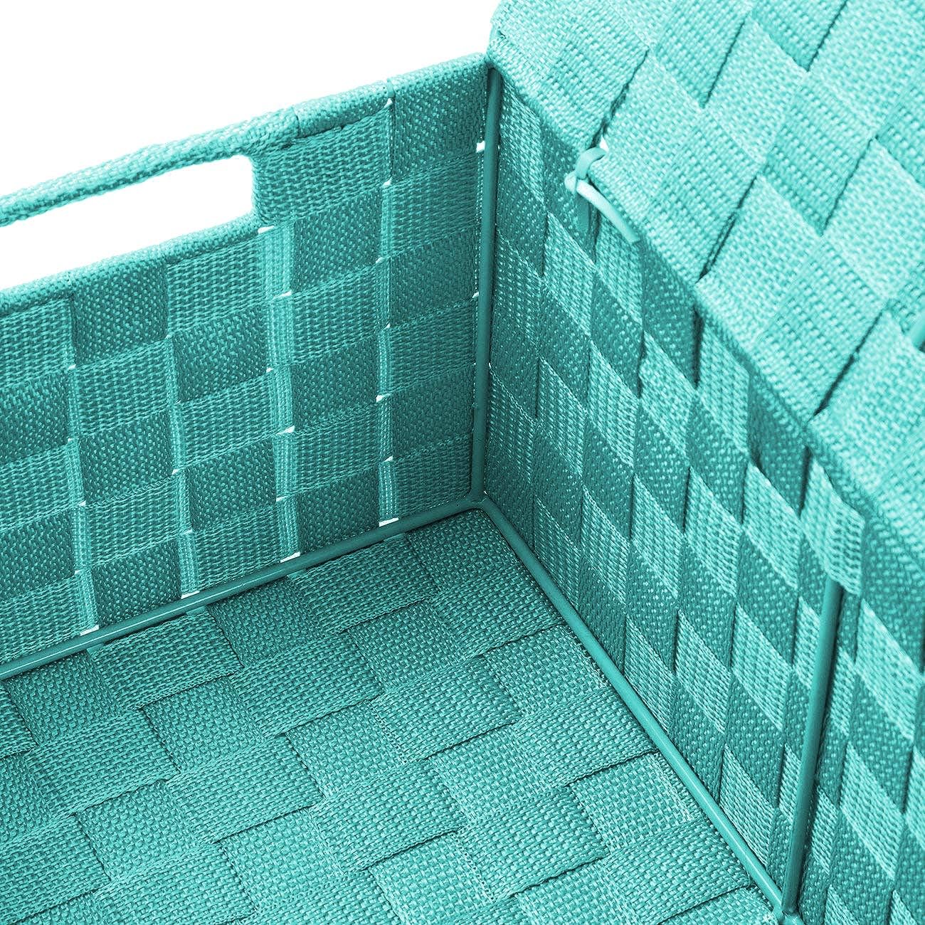 Hand-Woven Storage Baskets / Lid Bins / Aqua / Set of 3