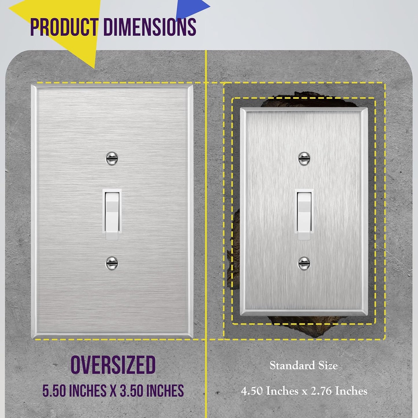 ENERLITES Toggle Light Switch Metal Cover Plate, Stainless Steel Wall Plate, Corrosion Resistant, Oversized 1-Gang 5.5"