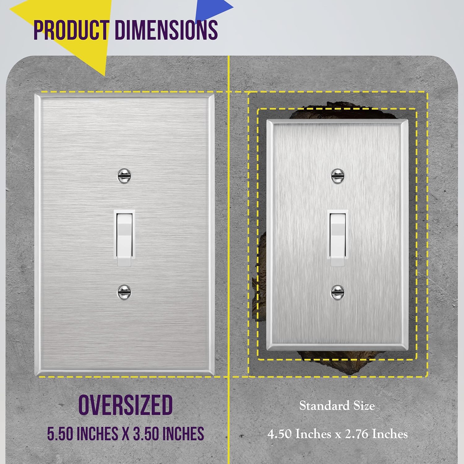 ENERLITES Toggle Light Switch Metal Cover Plate, Stainless Steel Wall Plate, Corrosion Resistant, Oversized 1-Gang 5.5"