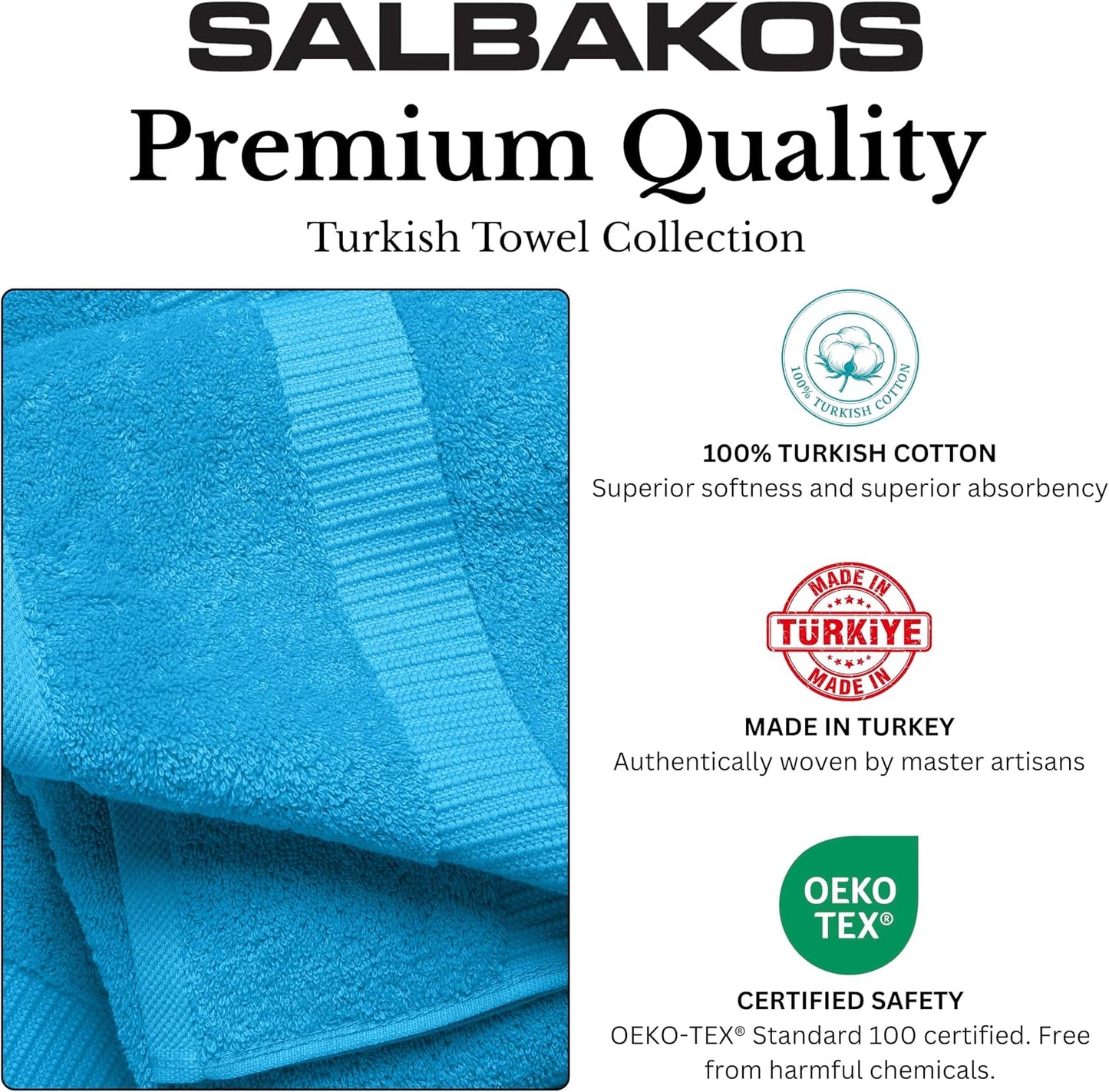 SALBAKOS 12-Piece 100% Turkish Cotton Washcloths and Face Towels, Aqua | 13x13 in Standard Size Small Towel, Multi-use