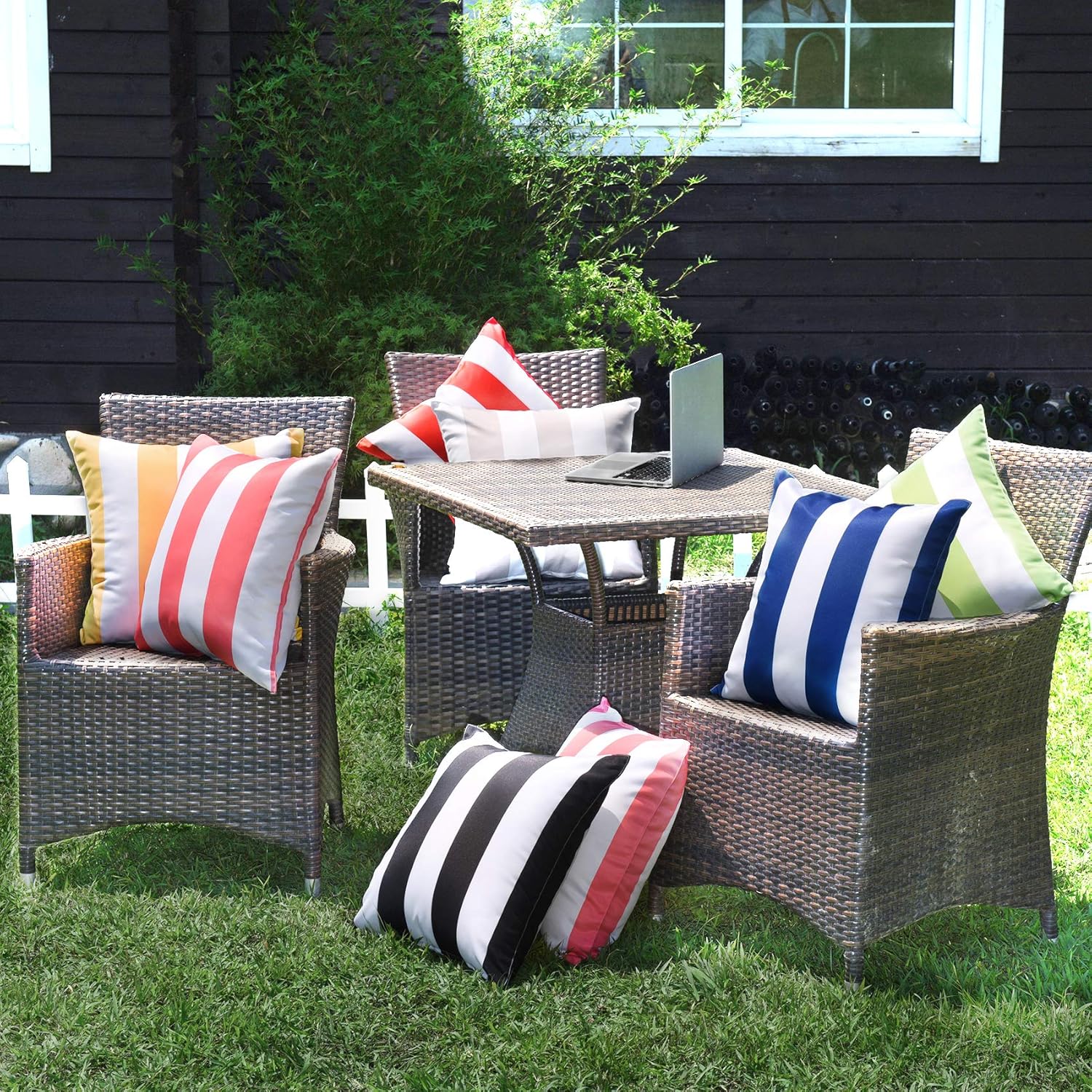Western Home Decorative Outdoor Solid Waterproof Striped Throw / Greenery / 18 x 18 / Set of 2