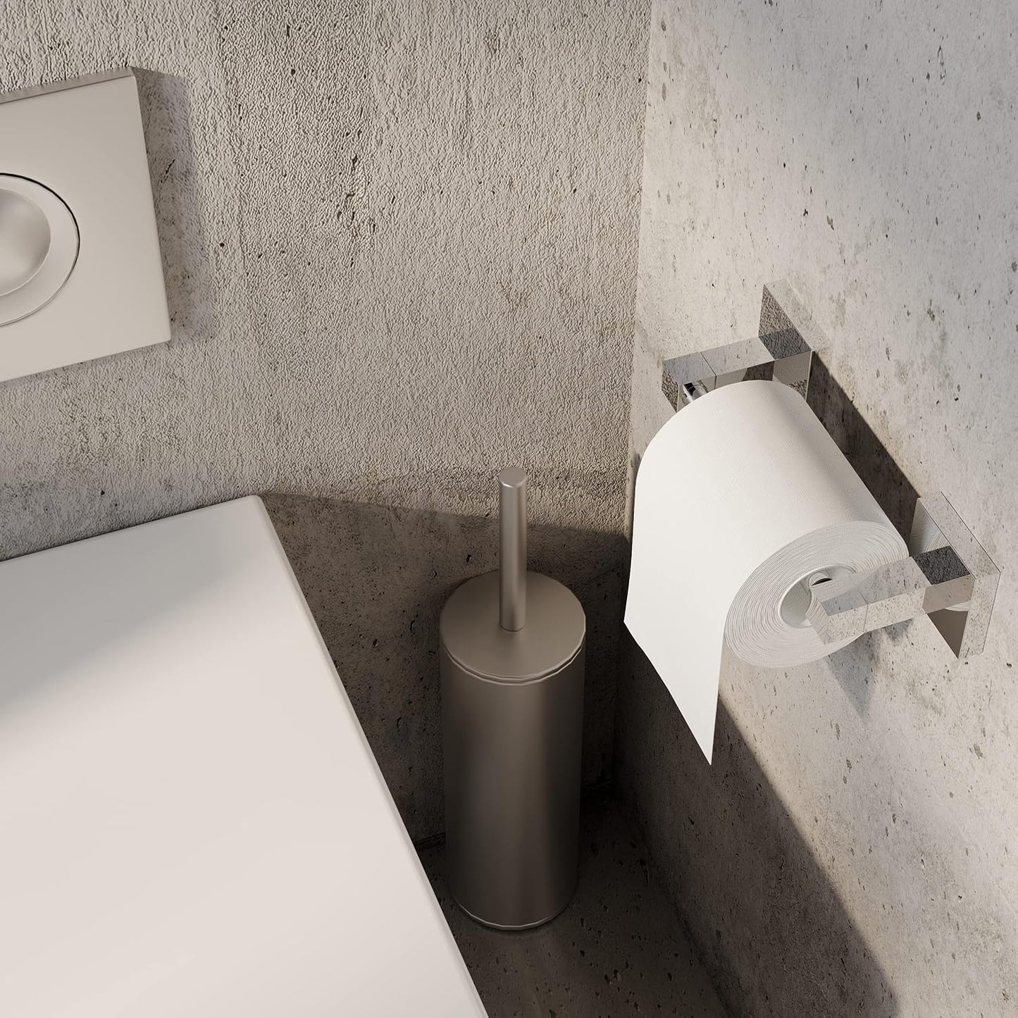 RUACQ Chrome Toilet Paper Holder Wall Mount for Bathroom | Dual-Post Pivoting Tissue Roll Holder with Square Base