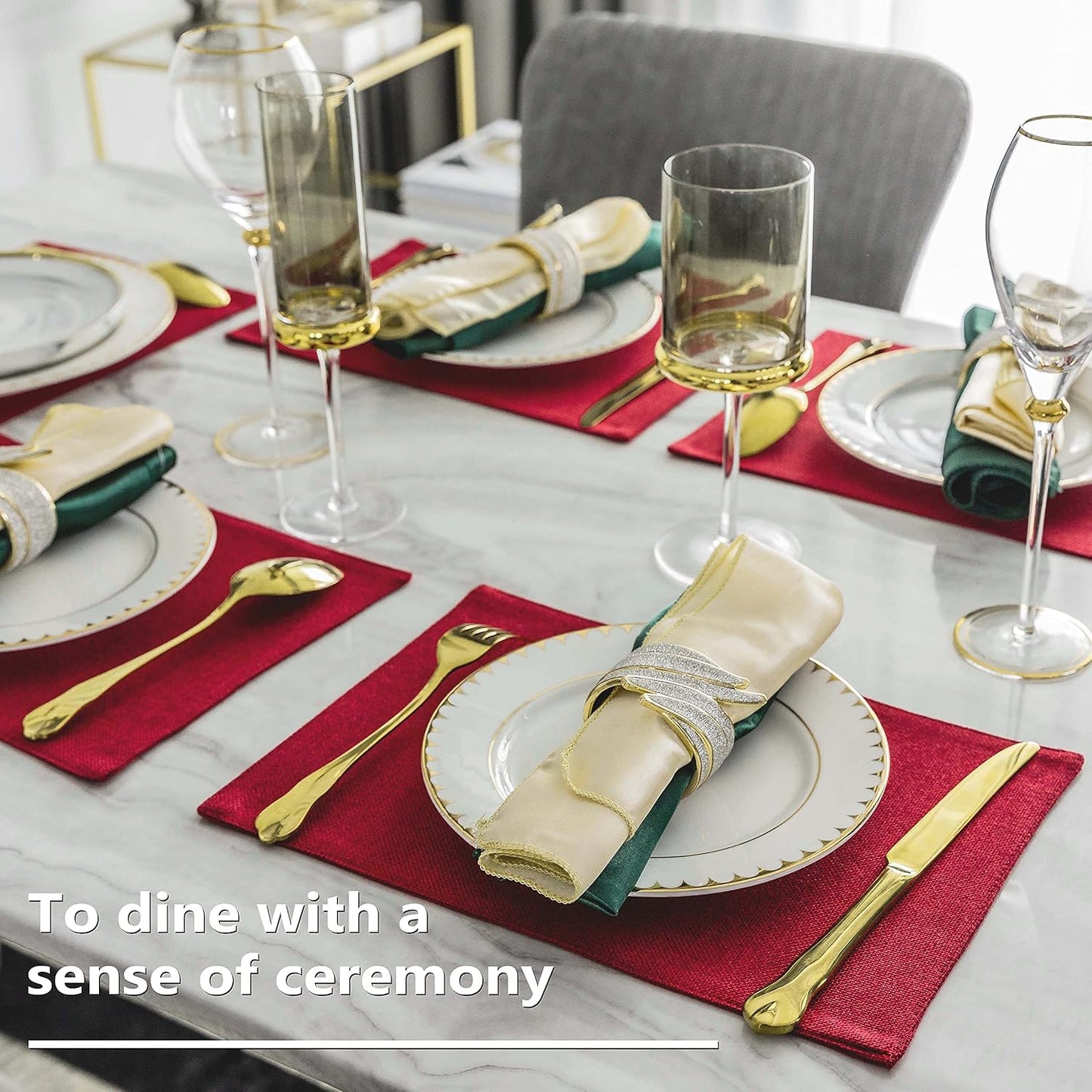 Home Brilliant Placemats Set of 6 Red Place Mats Decoration Heat Resistant Dining Table Place Mats Machine Washable