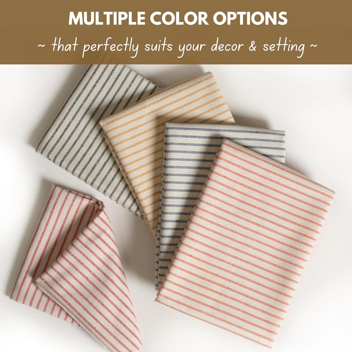 Native Fab Cloth Napkins 18x18 inches, 100% Cotton Vintage Stripped Dinner Napkins, Set of 12, Soft Breathable
