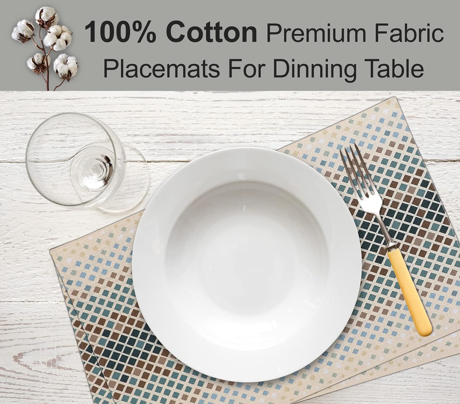 Ruvanti Placemats Set of 6, 100% Cotton Place Mats of 13"x19" – Faded | Heat, Stain resistant, Washable, Non-Slip