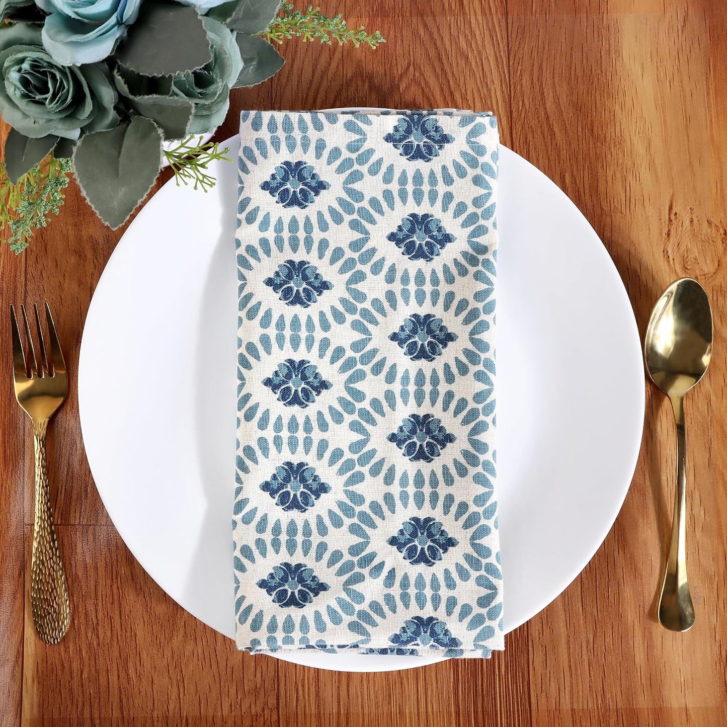 FINGERCRAFT Cloth Napkins Set of 12 Cotton Linen, 20x20 in Moroccan Beauty | Mitered corner, washable, soft, absorbent
