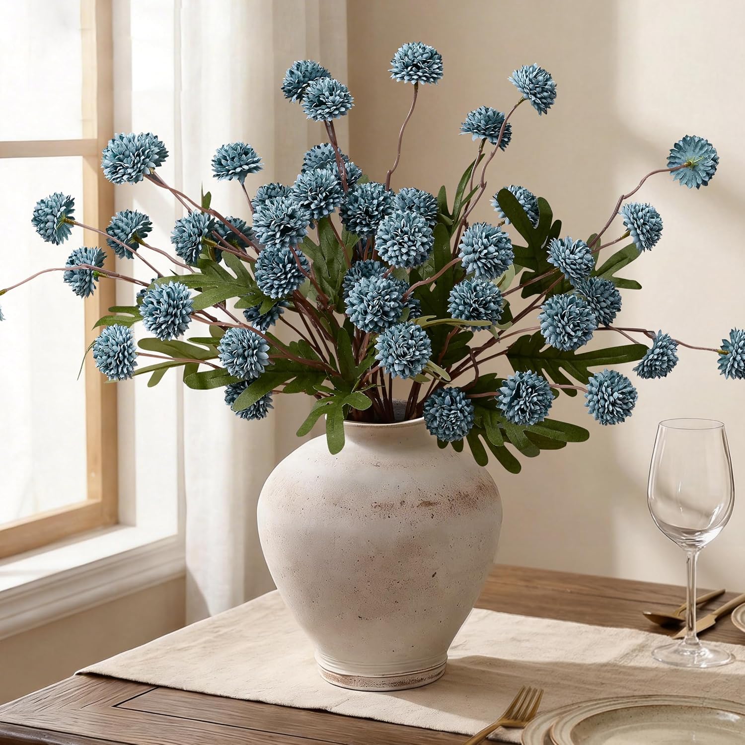 Fake Silk Pompon Mum Artificial Flowers / Blue / Set of 10
