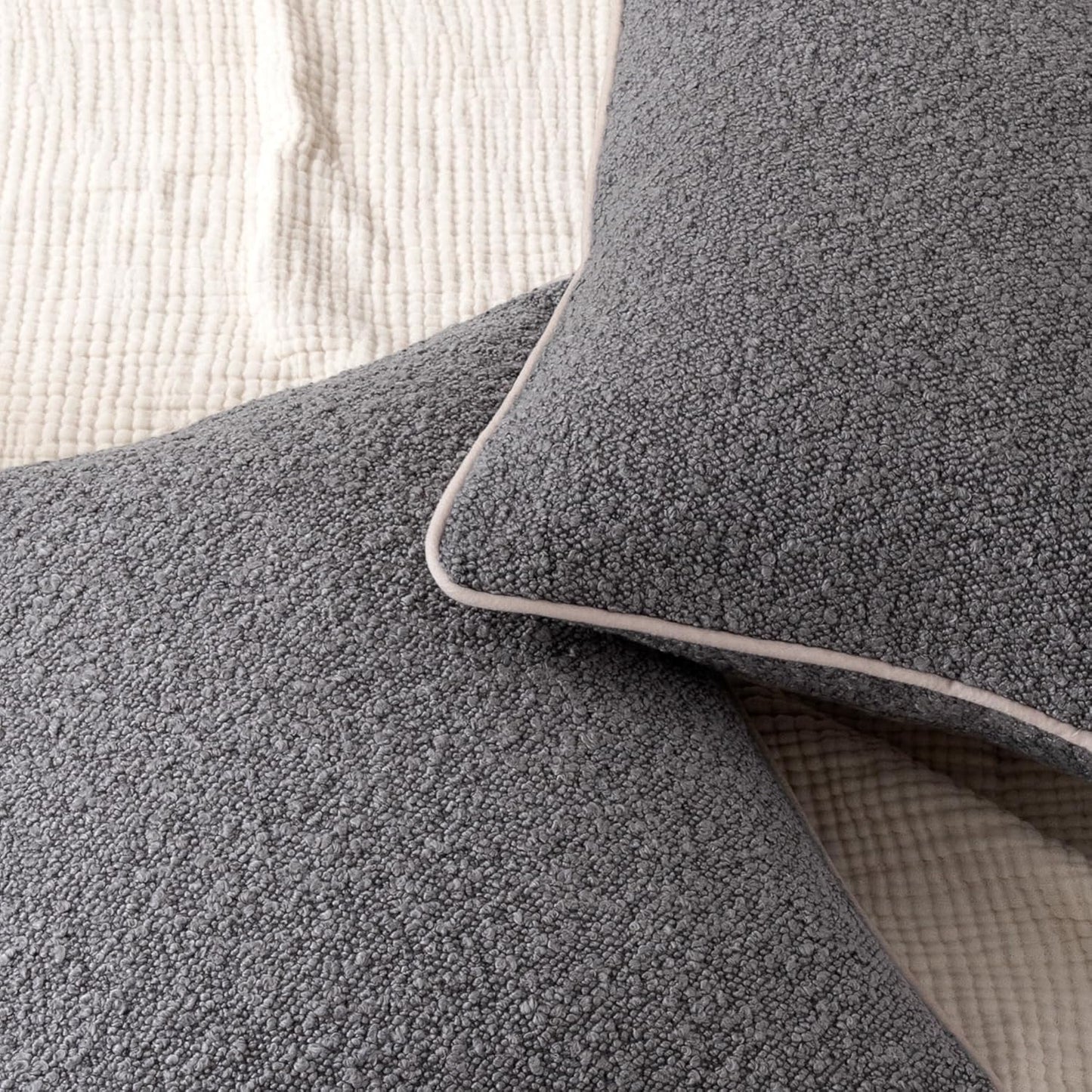 Boucle Throw Pillow Covers / Grey / 18 x 18 / Set of 2