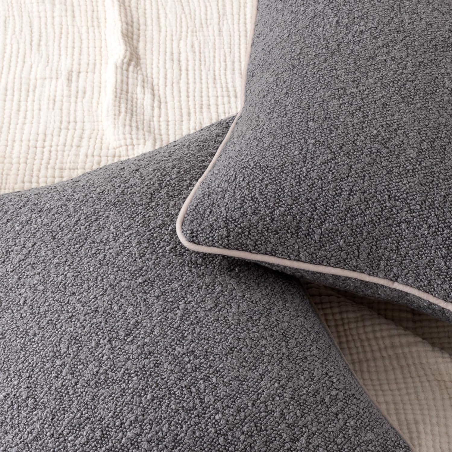 Boucle Throw Pillow Covers / Grey / 18 x 18 / Set of 2