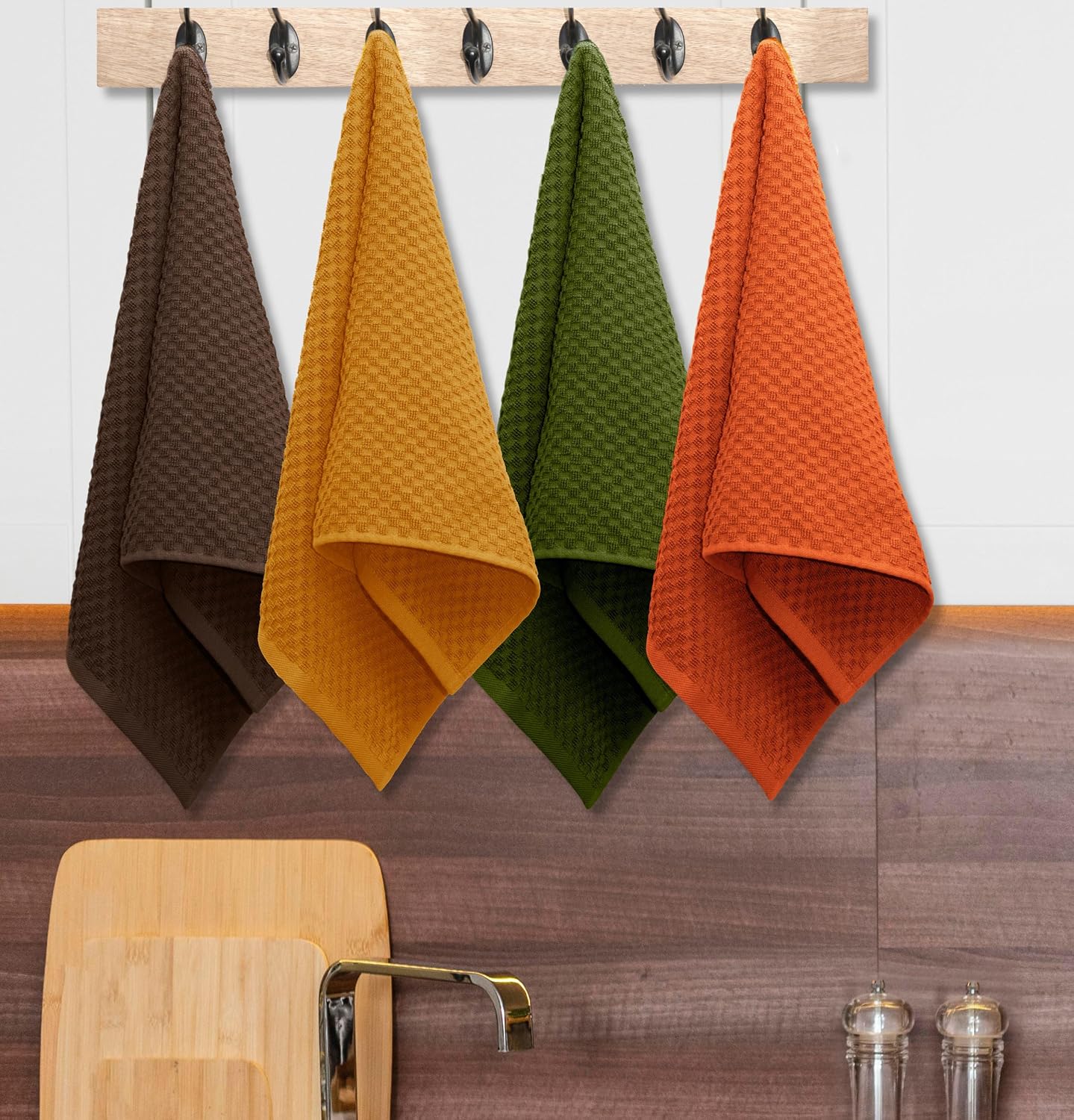 COTTON CRAFT Amazing Kitchen Towel - 12 Pack 100% Cotton Waffle Terry Towel | Harvest Rust Green Gold Brown -16x28 Euro