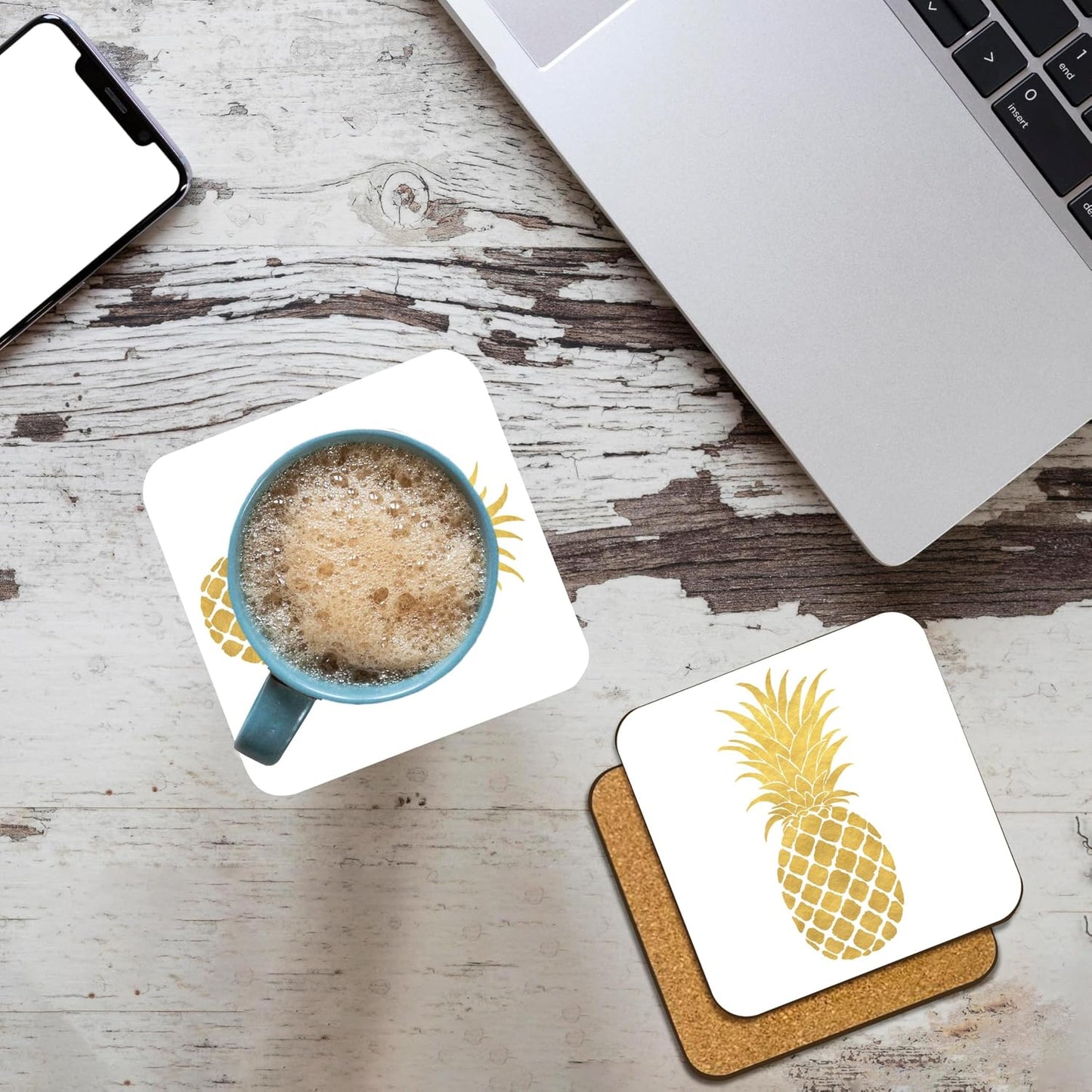 Picturing Glitz Pineapple Coasters / Cork Coasters / Gold / Set of 4