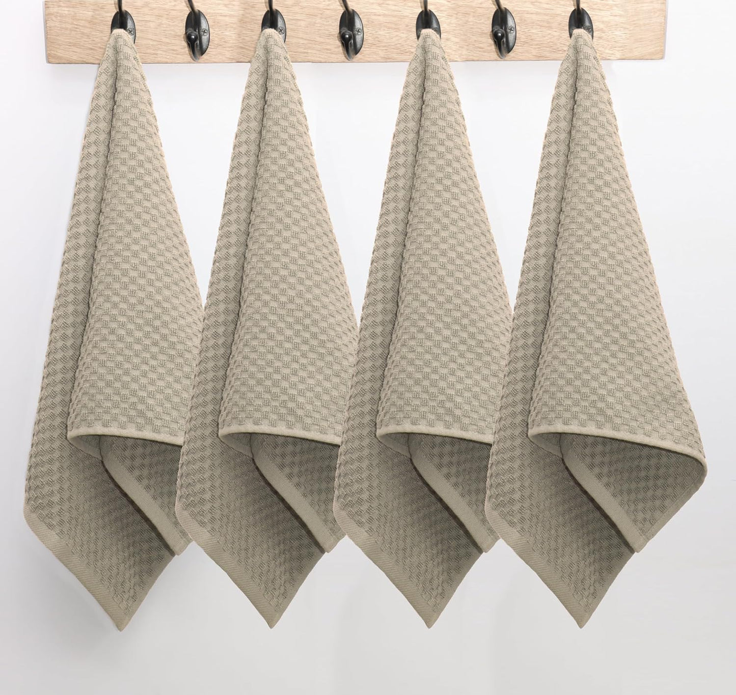COTTON CRAFT Amazing Kitchen Towels - 8 Pack 100% Cotton Waffle Terry Towel | Beige - 16x28 inch Euro Café Waffle Weave