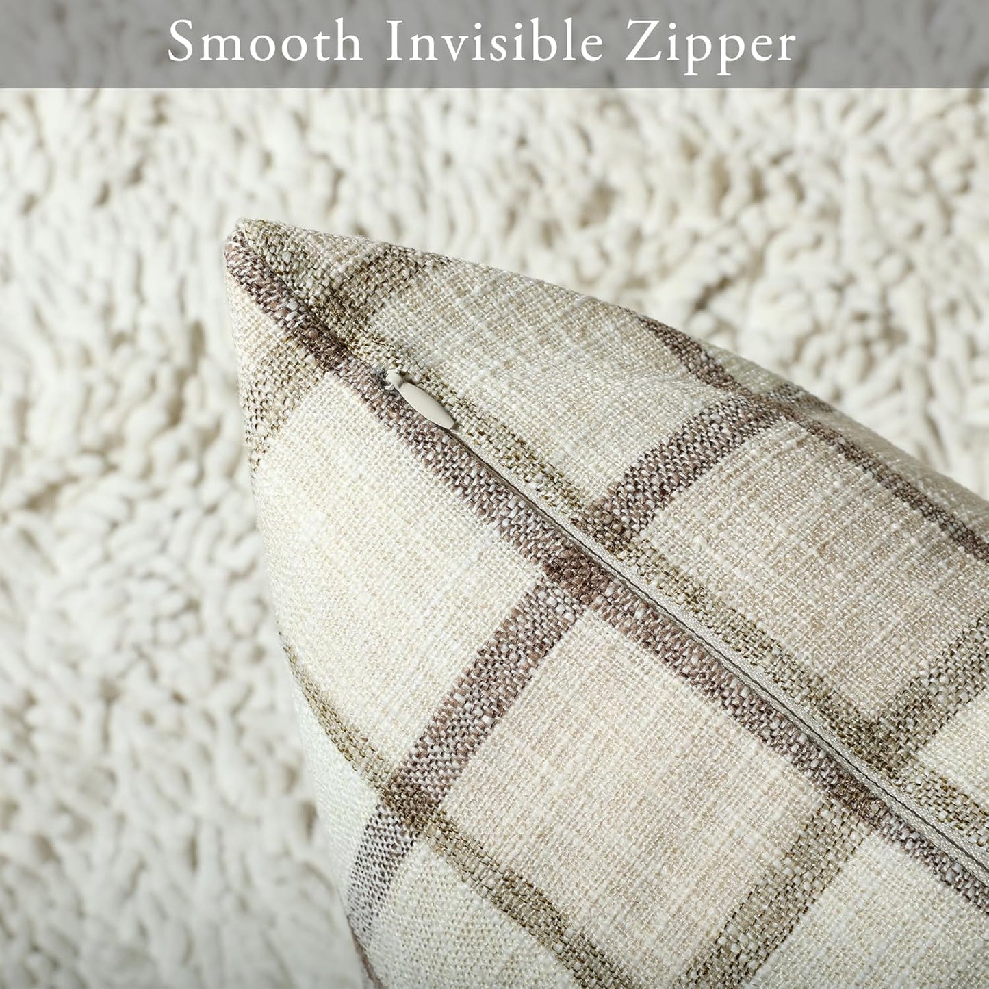 Fall Linen Buffalo Check Throw Pillow Covers / 18 x 18 / Check-beige / Set of 2