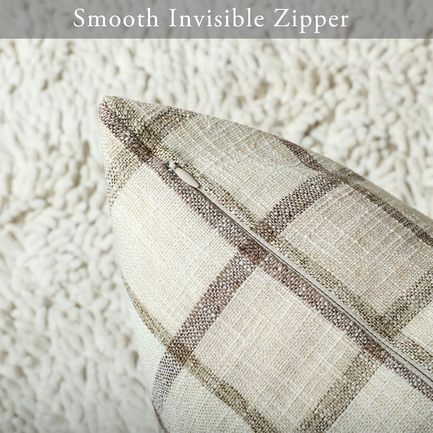 Fall Linen Buffalo Check Throw Pillow Covers / 18 x 18 / Check-beige / Set of 2