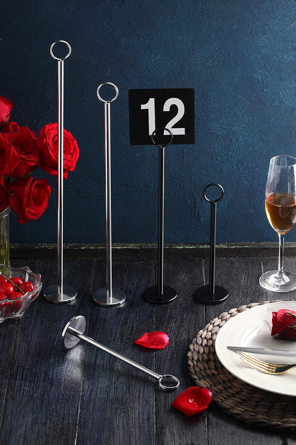 New Star Foodservice Ring-Clip Table Number Holder/ Number Stand/ Place Card Holder, Set of 12, 15-Inch