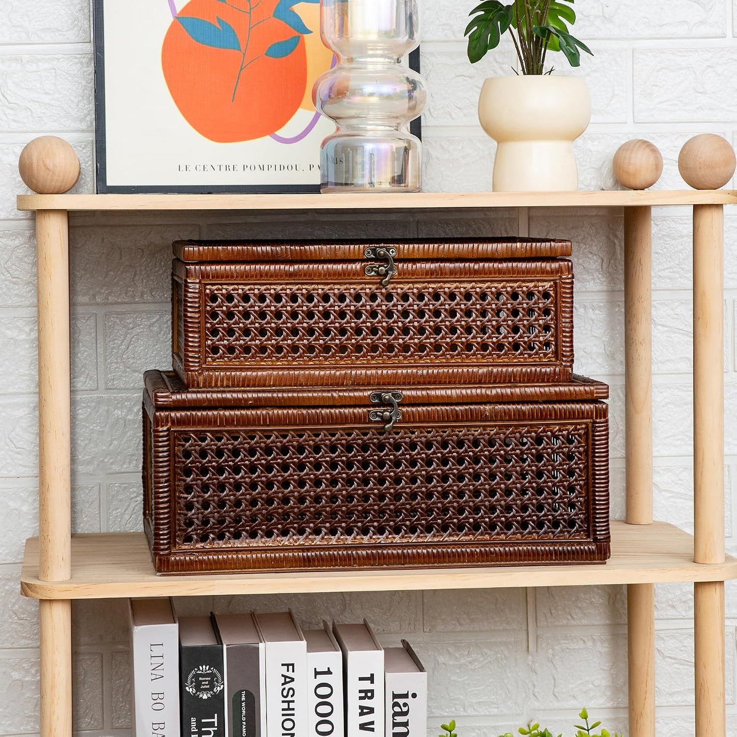 rattan boxes / handmade large rattan box / Natural / Set of 2