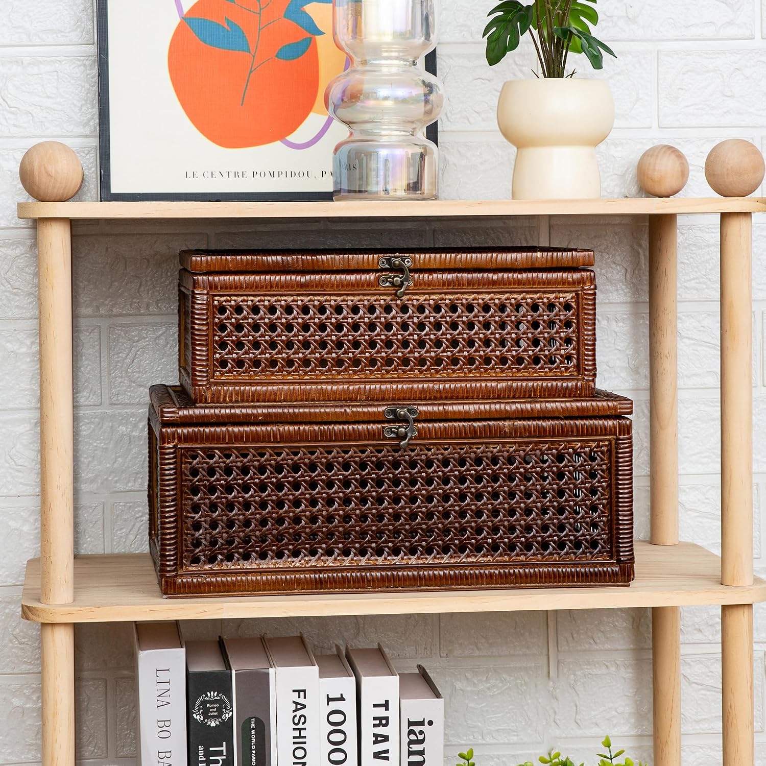 rattan boxes / handmade large rattan box / Natural / Set of 2