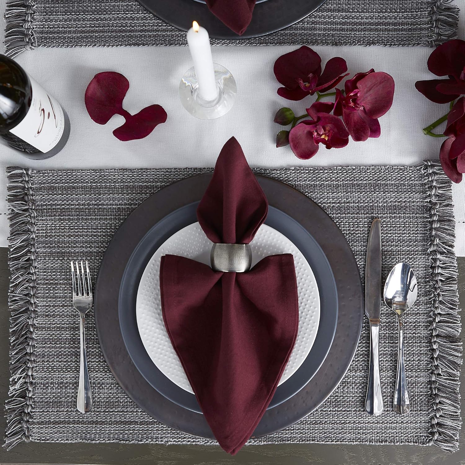 DII Variegated Tabletop Collection, Placemat Set3x19, Gray, 6 Piece