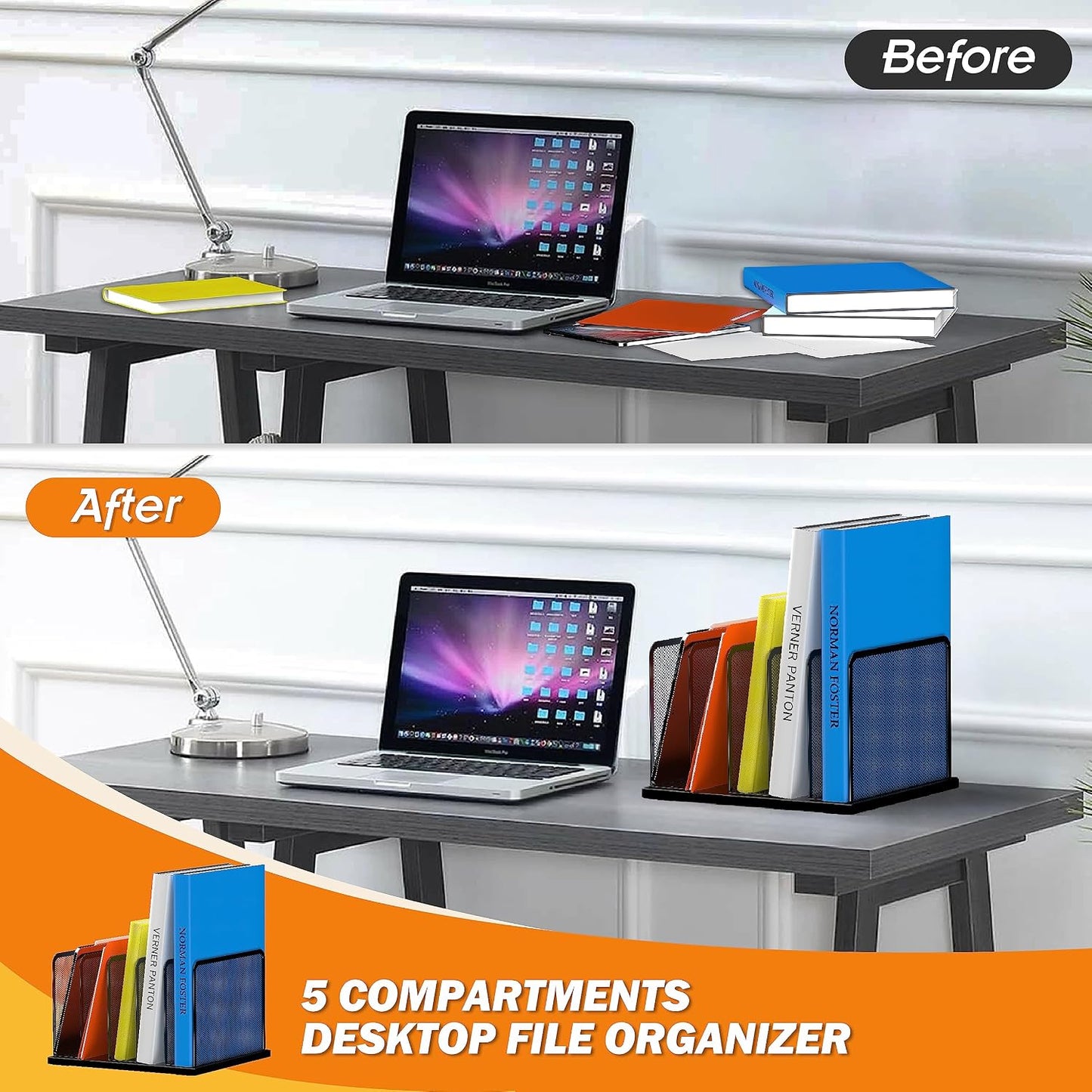 Kuntine.B Desk File Organizer Upright Mesh Desktop Organizer File Sorter Office Organization File Holder for Home