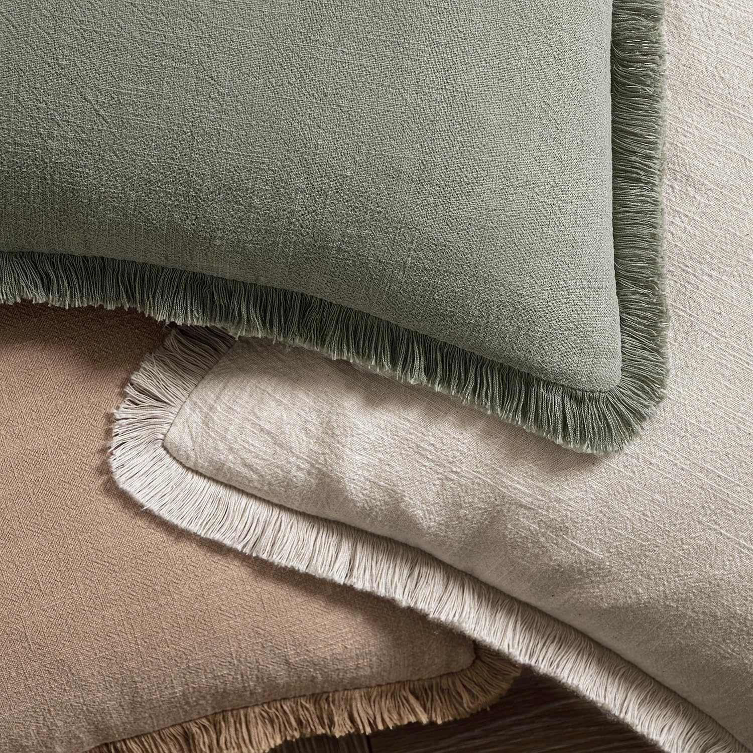Decorative Throw Pillow Covers Neutral Linen Fringe Throw / 20 x 20 / Natural Beige / Set of 2