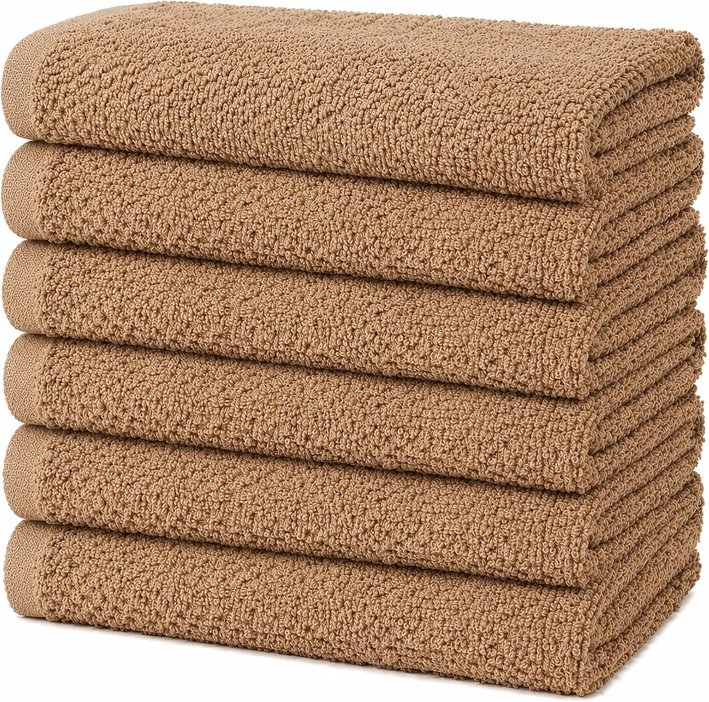 Bumble Kitchen Towels 6 Pack 100% Cotton 16"x26" - Tan Solid | 430 GSM Soft Kitchen Hand Towels with Hanging Loop