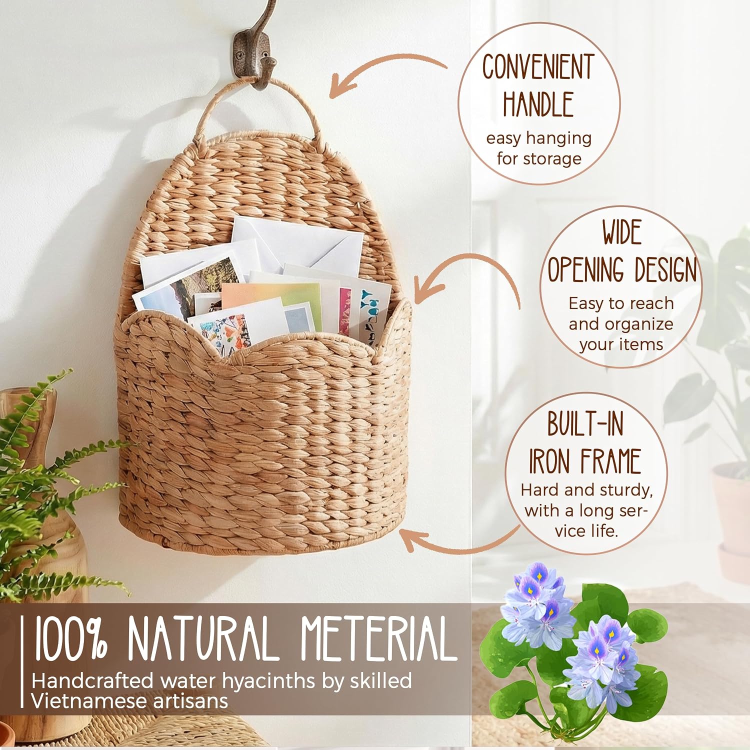 Water Hyacinth Scalloped Hanging Basket / Option 1 / Set of 2