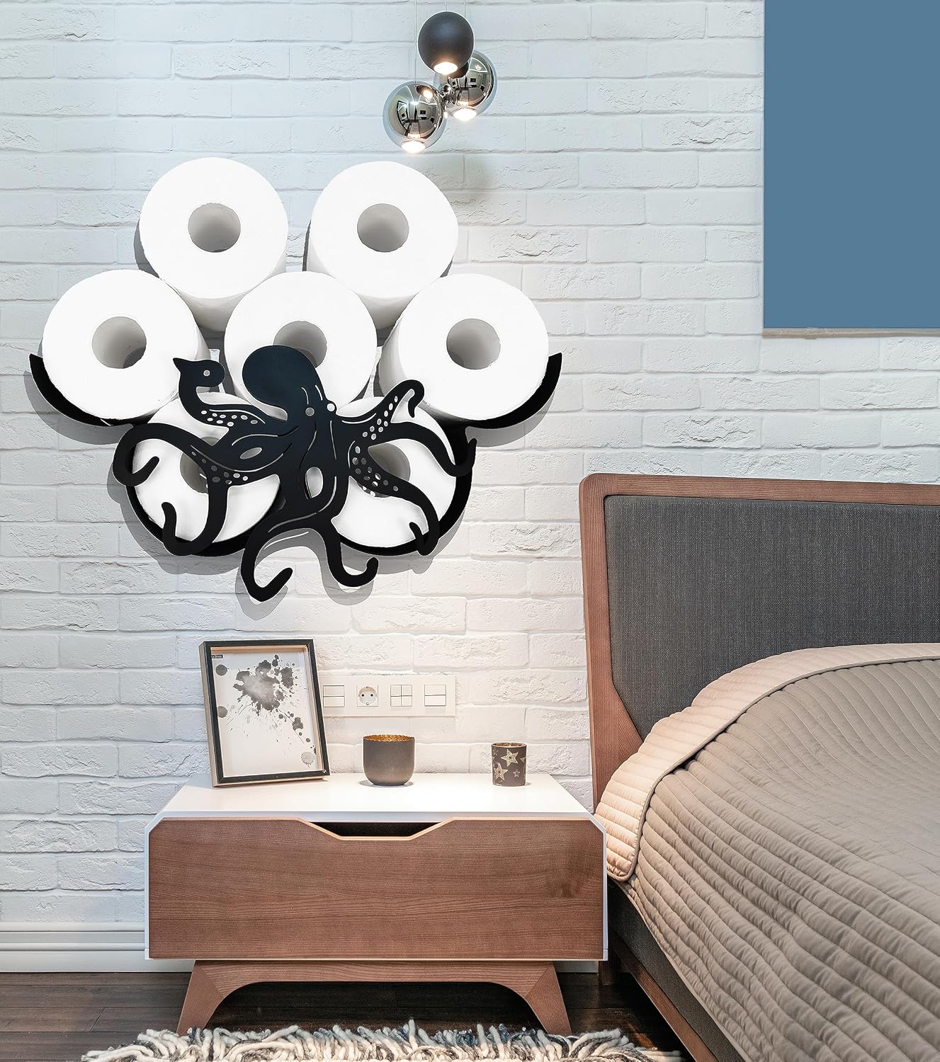 Octopus Metal Wall Toilet Paper Storage,Black Toilet Tissue Holder,Animal Decorative Metal Paper Holders,Cute Toilet