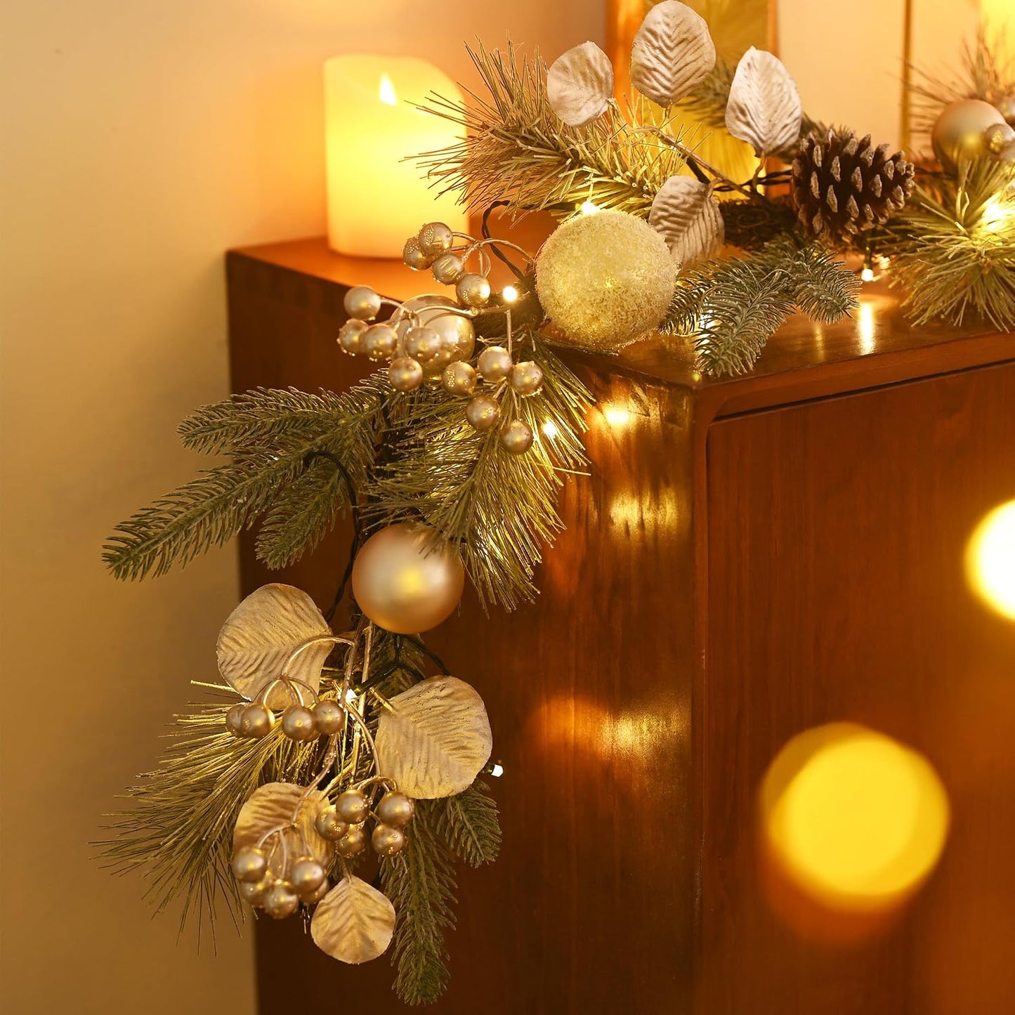 Valery Madelyn 9 Ft Pre-Lit Christmas Garland with Lights for Mantle, Lighted Outdoor Xmas Garland with Silvery White
