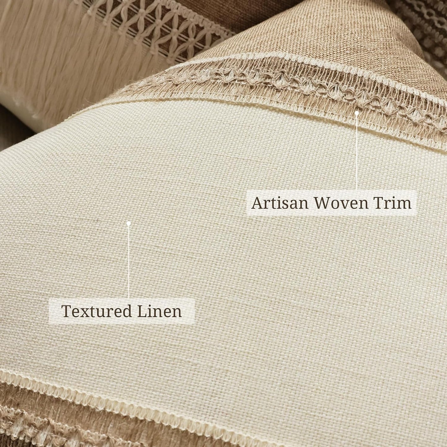 Boho Patchwork Linen Throw Pillow Covers / Diagonal Trim-khaki / 18 x 18 / Beige / Set of 2