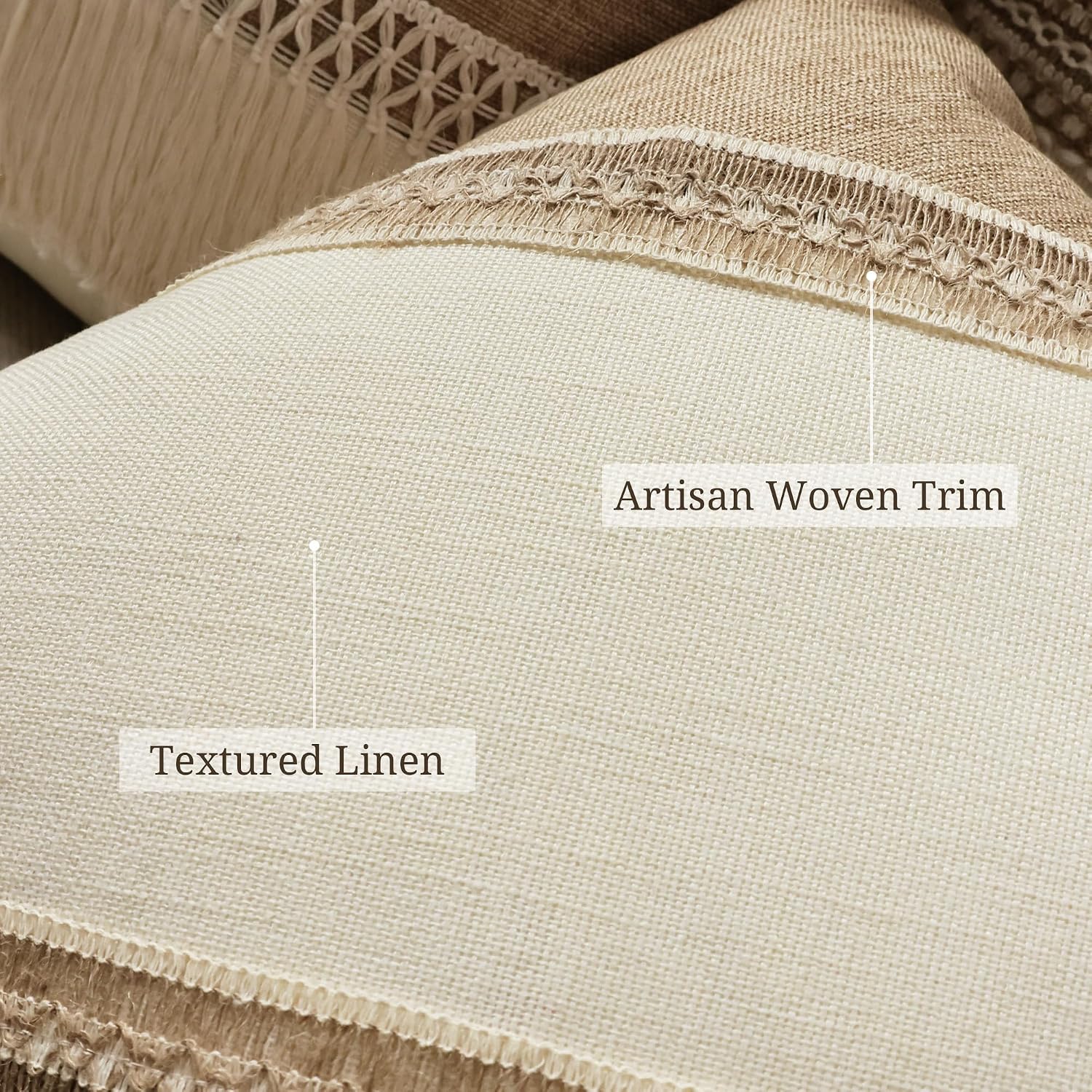 Boho Patchwork Linen Throw Pillow Covers / Diagonal Trim-khaki / 18 x 18 / Beige / Set of 2
