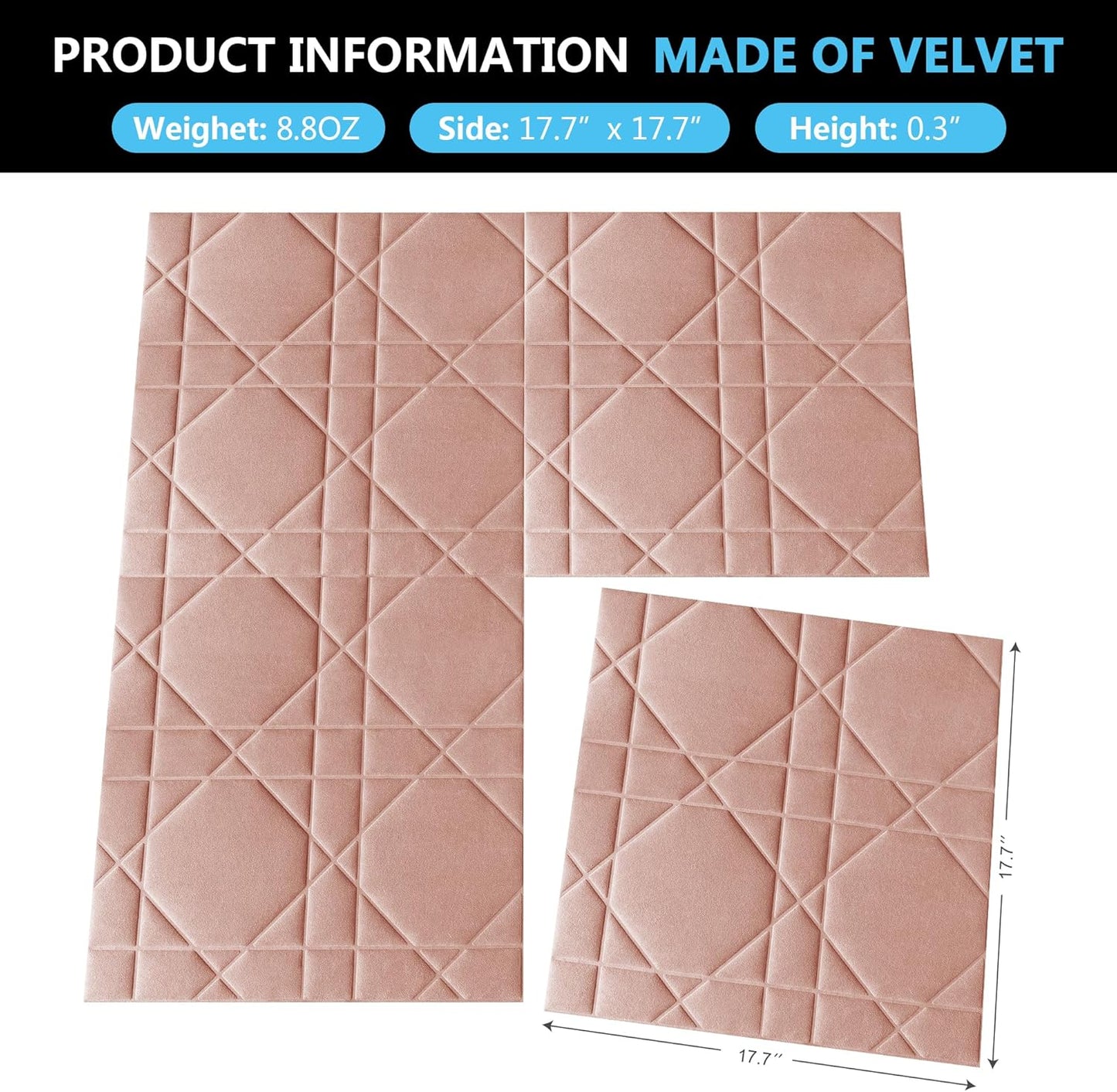 Velvet 3d wall panels for Interior wall Decor peel and stick / Hexagon-pink