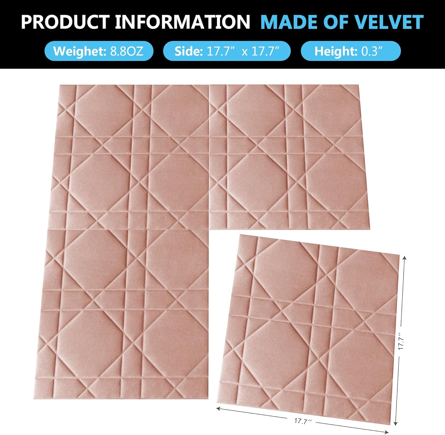Velvet 3d wall panels for Interior wall Decor peel and stick / Hexagon-pink