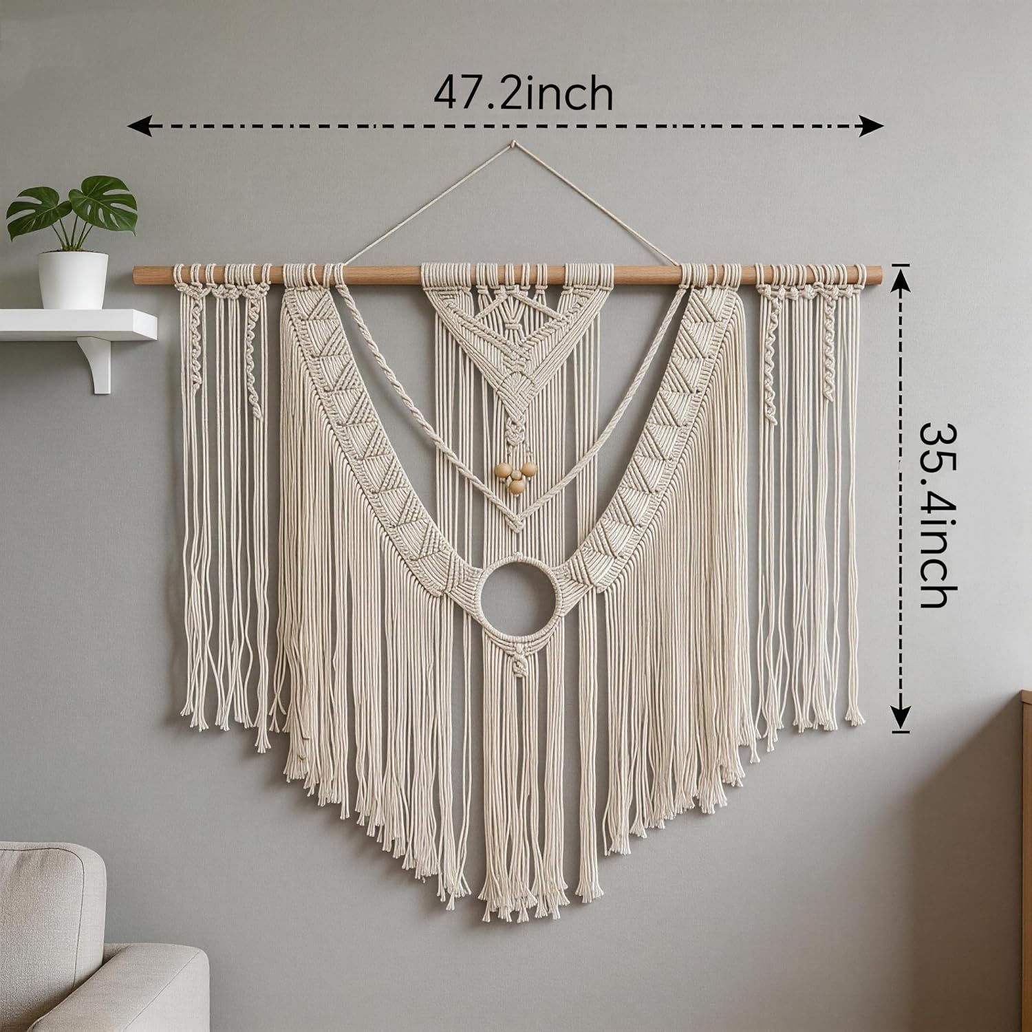 Large Macrame Wall Hanging Macrame Wall Decor Tapestry For Headboard Bedroom Livingroom / White-c