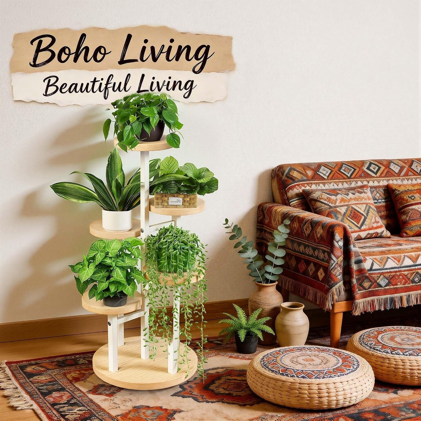 5 Tier Plant Stand Indoor | Metal Wood Plant Stands For Indoor Plants Multiple, Corner Tiered Flower Plants Shelf Stand
