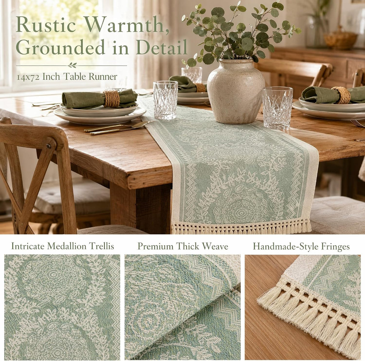 14x138 Medallion Table Runner Waterproof Rustic Farmhouse Macrame | Planning a rustic wedding or banquet? This