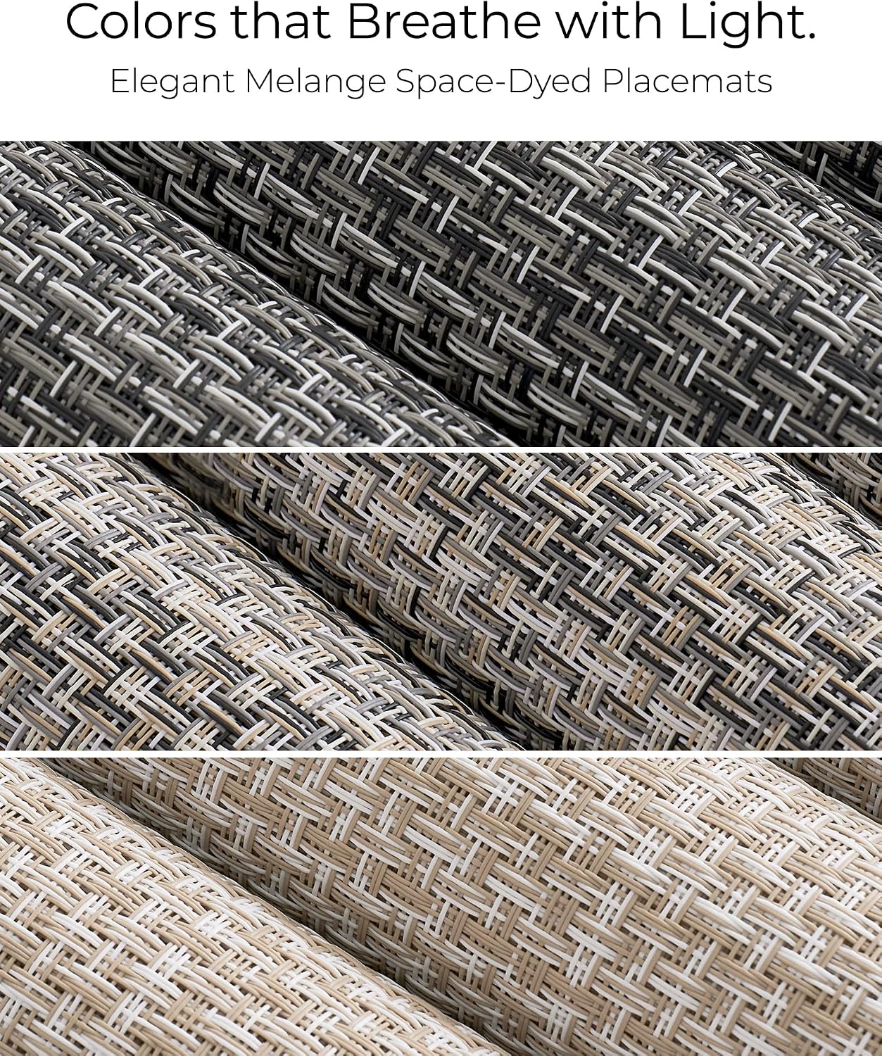 Leetaltree Woven Vinyl Placemats Set of 8, Charcoal Gray | High Density, Basketweave Woven, Stain Resistant, Easy to