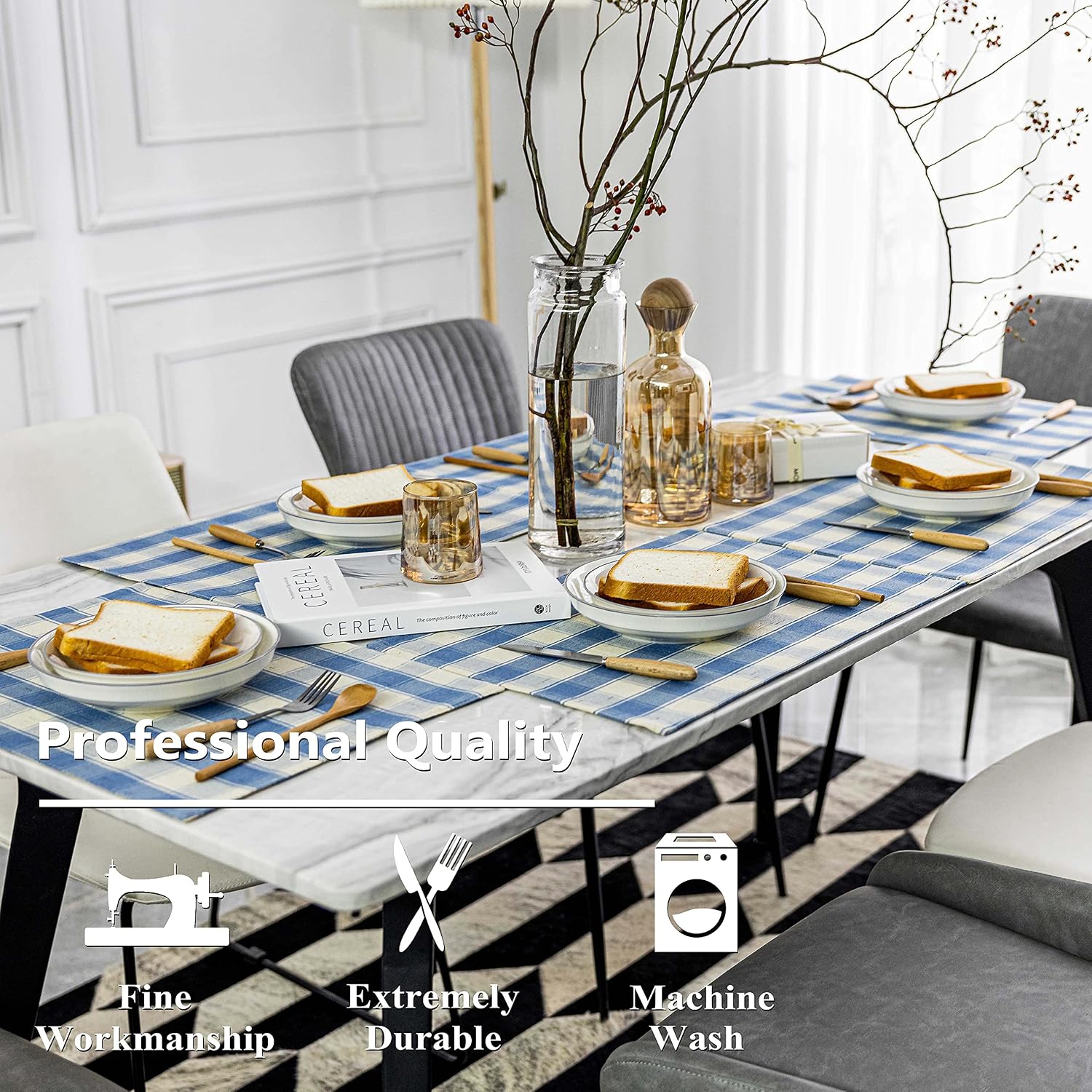 Home Brilliant Checkered Placemats Set of 6 Heat Resistant Dining Table Farmhouse Place Mats for Kitchen Table, 13 x 19