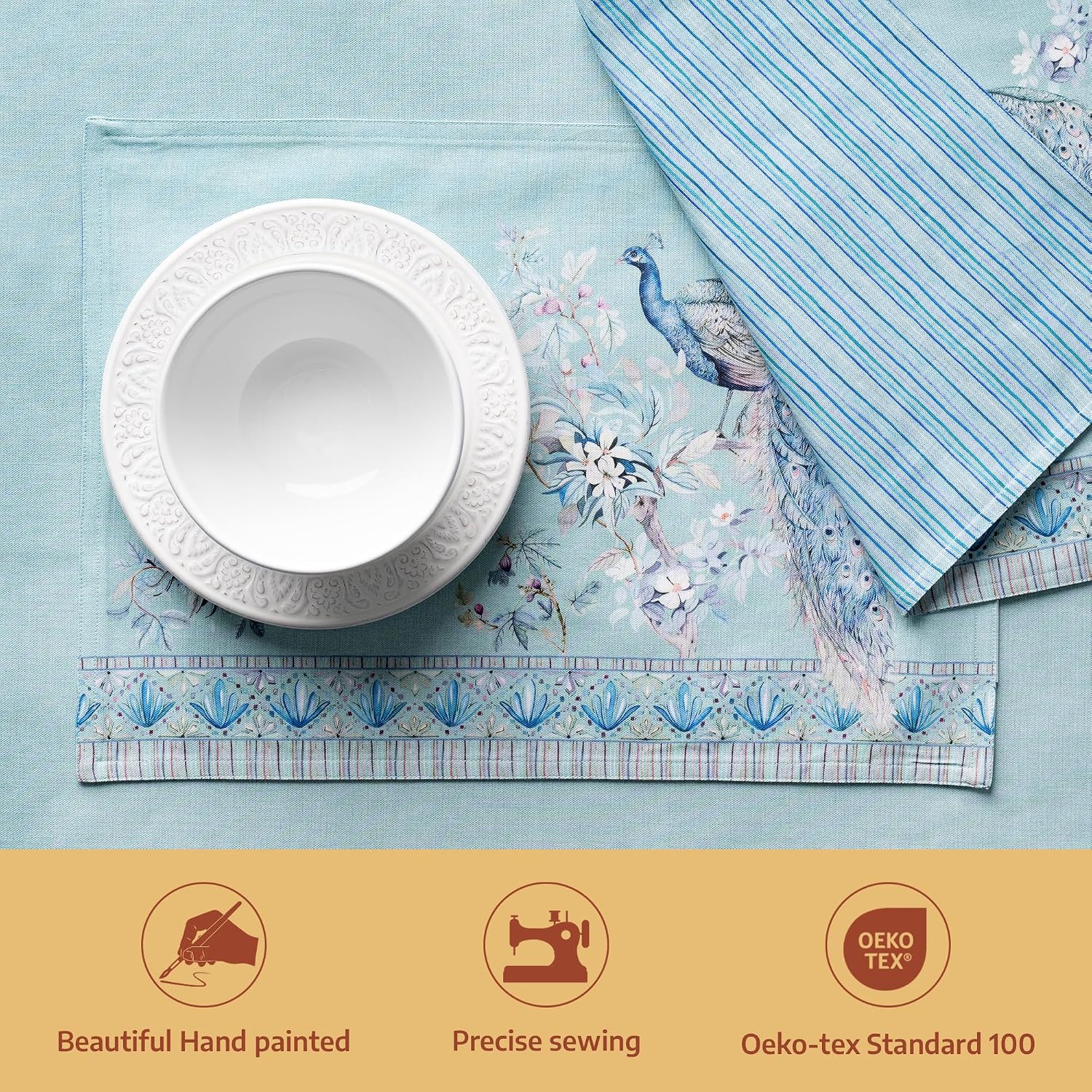 Maison d' Hermine Placemats Set of 4 Reusable 100% Combed Cotton (13"x19") | Cloth Place Mats Washable Table Mats for