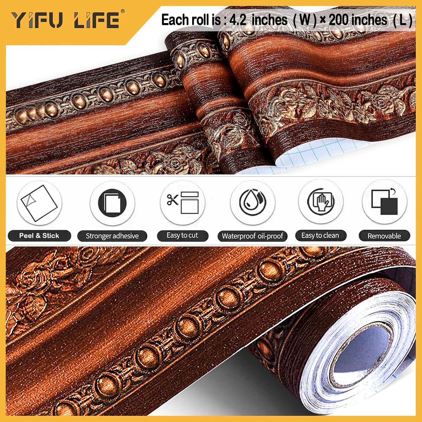 Wallpaper Border Peel and Stick Wall Border / Brown Rose