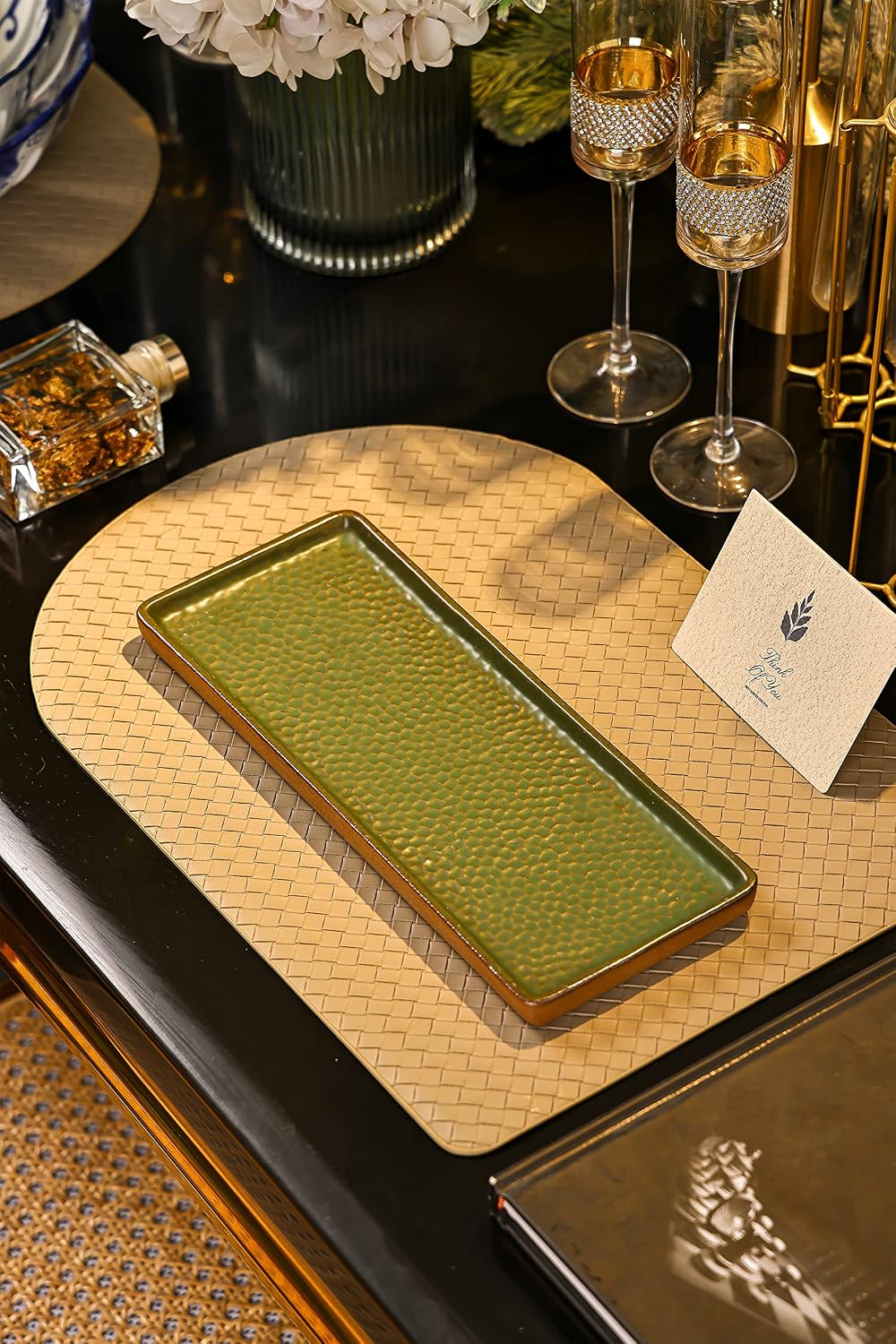 Vanity Tray / Perfume Holder / Green / 12 x 4.7 x 0.5