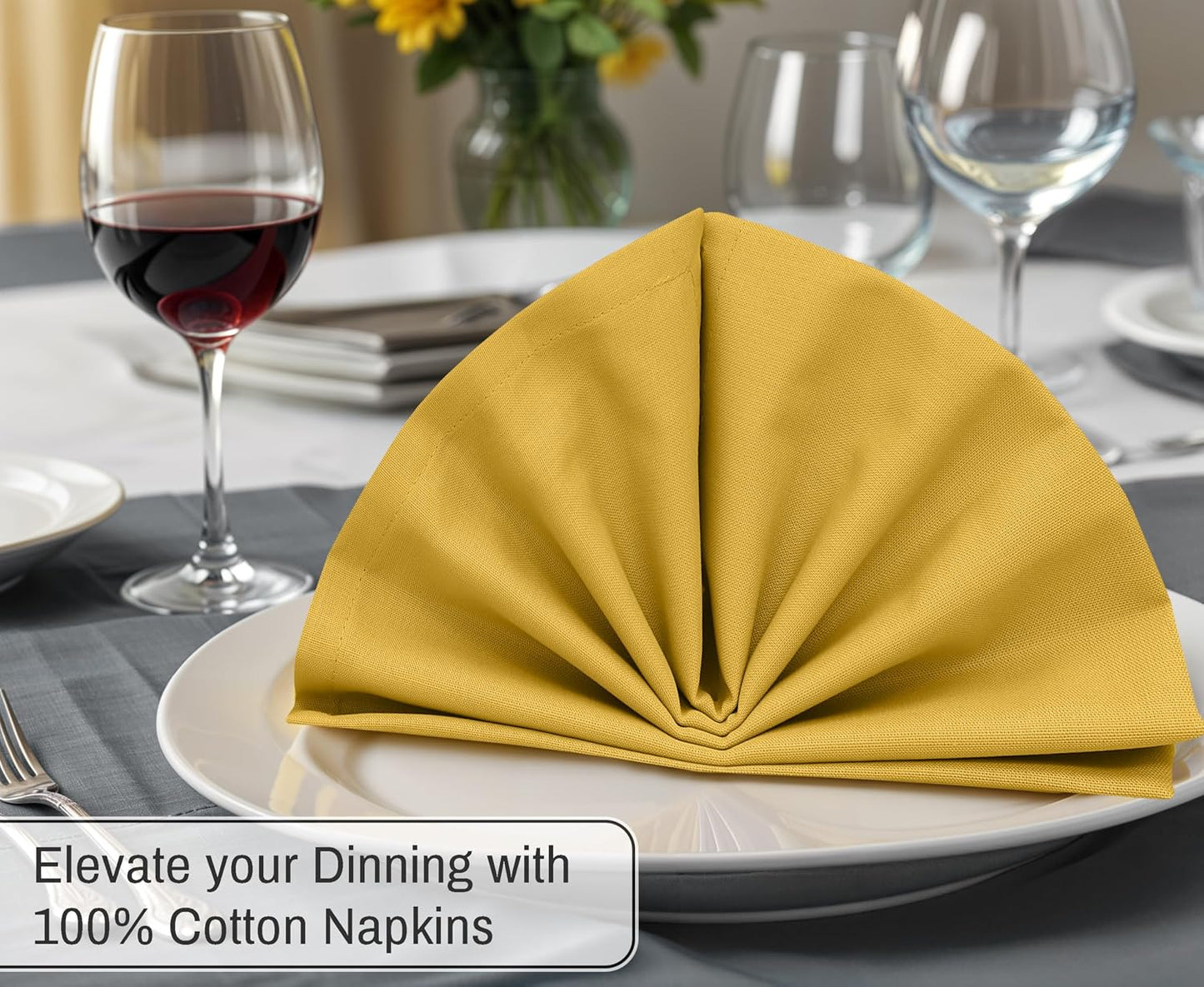 Ruvanti Cloth Napkins Set of 12, 100% Cotton 18”x18” - Spicy Mustard | Washable, Soft, Durable & Absorbent Everyday
