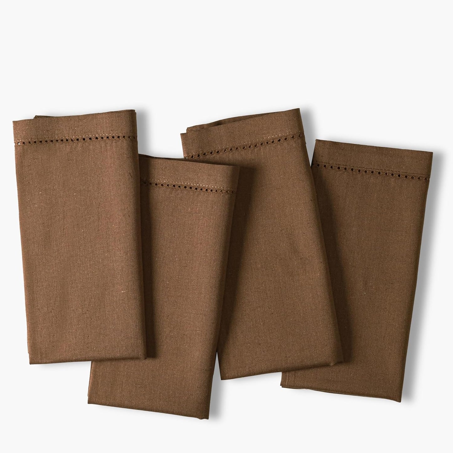 Ramanta Home Brown Cloth Dinner Napkin Set of 12-18x18 Inch | Cotton Linen Flax Hemstitched Napkins Washable for