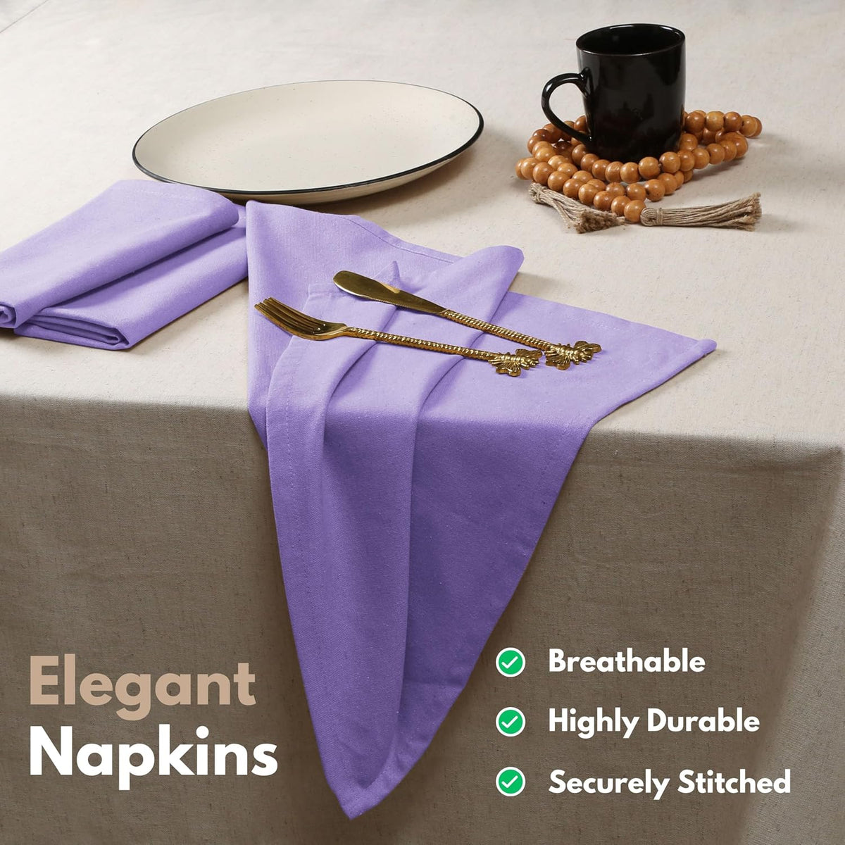 Native Fab Cotton Table Napkins, 12 Pack, 17x17 Inches, Hotel Quality, Durable, Washable Fabric, Ideal for Easter